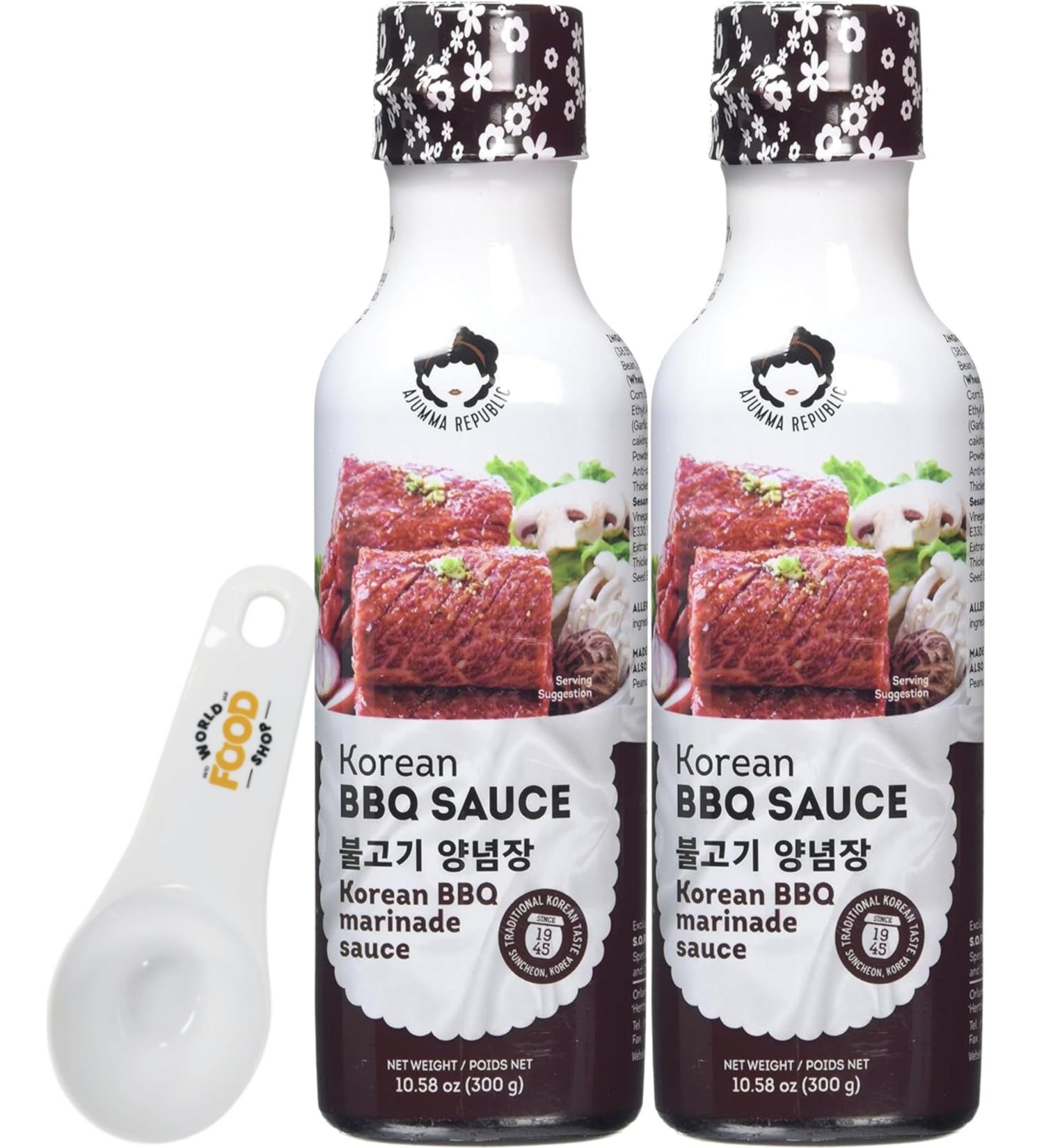 Ajumma Republic Korean BBQ Marinade Sauce 300g Pack of 2 with World Food Shop Scoop - Korean Flavours for Grilling Bulgogi Galbi - Versatile Cooking Condiment - Buy Online on GoSupps.com