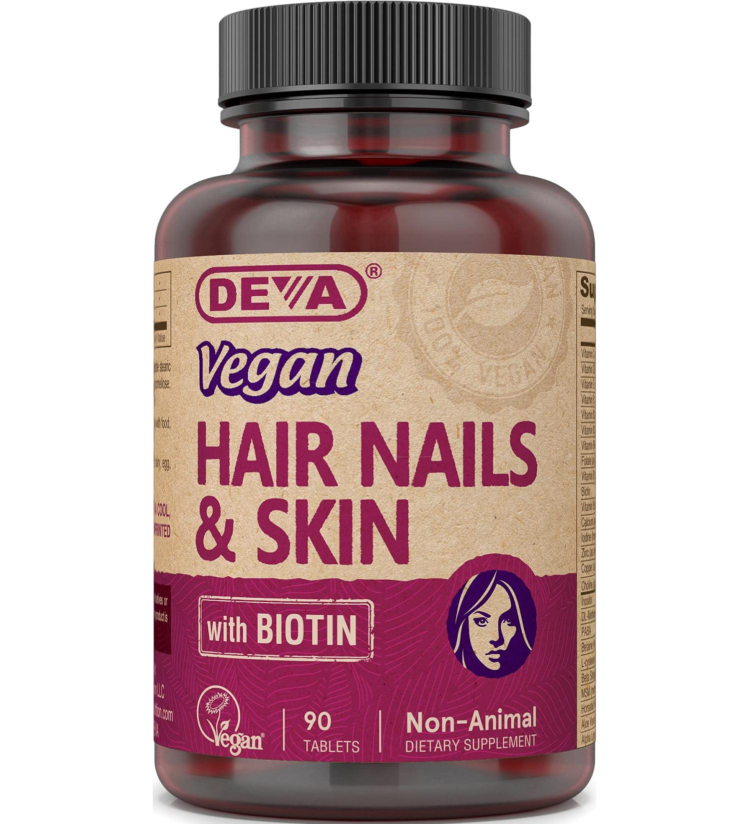 DEVA Vegan Hair, Nails & Skin Supplement - 90 Tablets | 500 mcg Biotin - Buy Online on GoSupps.com