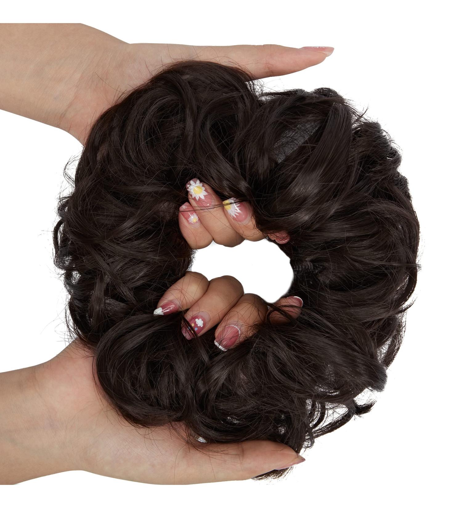 OMGREAT Messy Curly Wavy Hair Bun Extension Scrunchie - Synthetic Updo Hairpiece for Women/Girls - Black Brown (1 PCS) - Buy Online on GoSupps.com