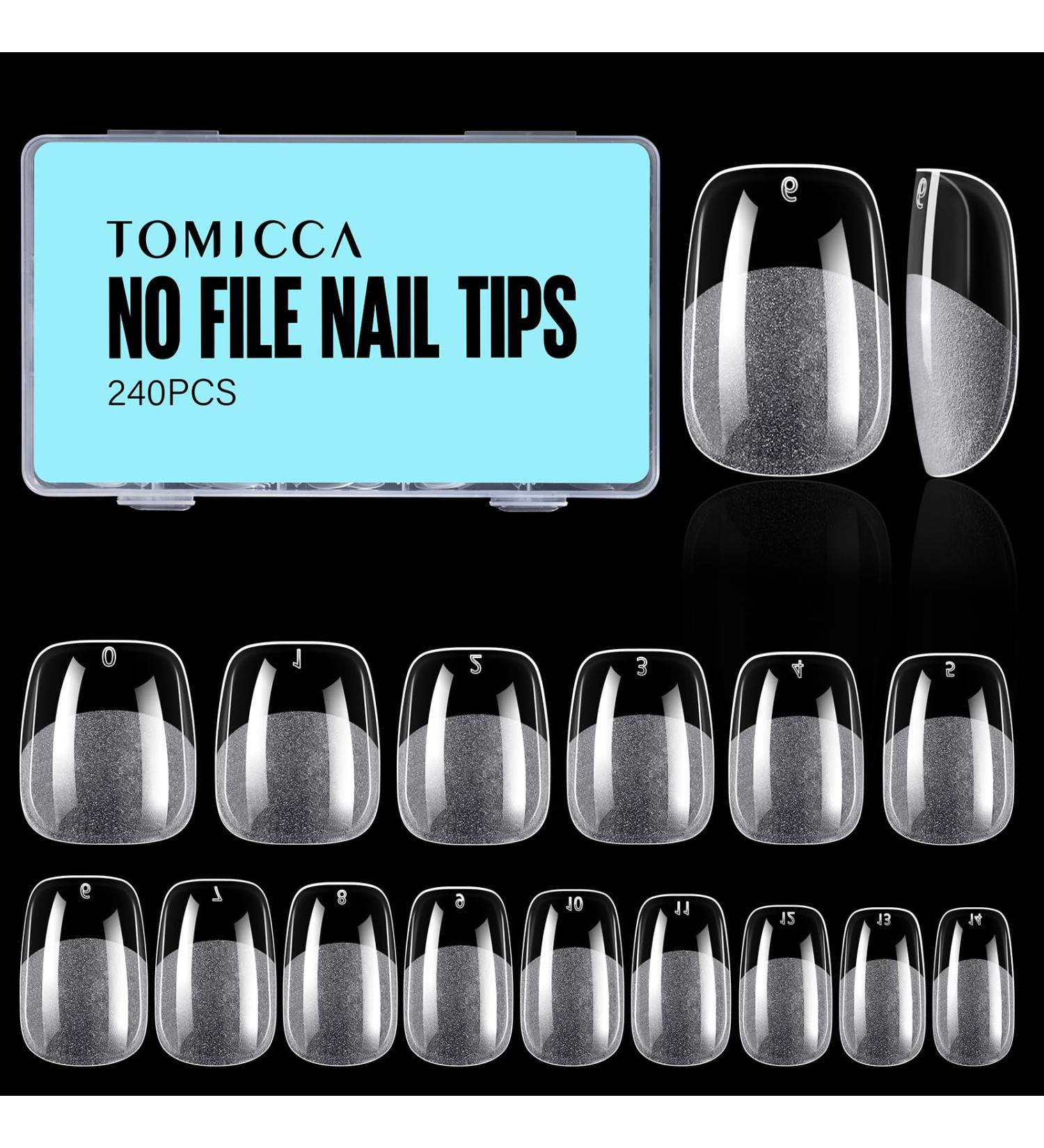 Tomicca 240 Pcs Ultra Short Squoval Gel Nail Tips | Half Matt Full Cover Artificial Nail Tips for DIY & Nail Studios - 15 Sizes Available - Buy Online on GoSupps.com