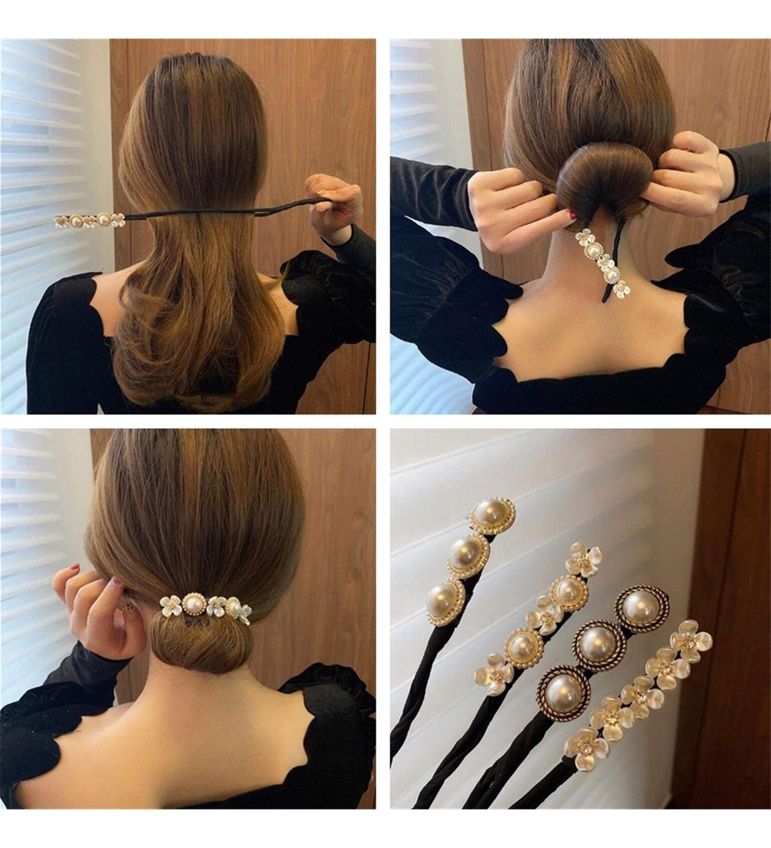 Vintage Pearl Flower Hairpins Set for Ladies and Girls - 4 PCS Lazy Flower & Meatball Head Hairpin Collection - Buy Online on GoSupps.com