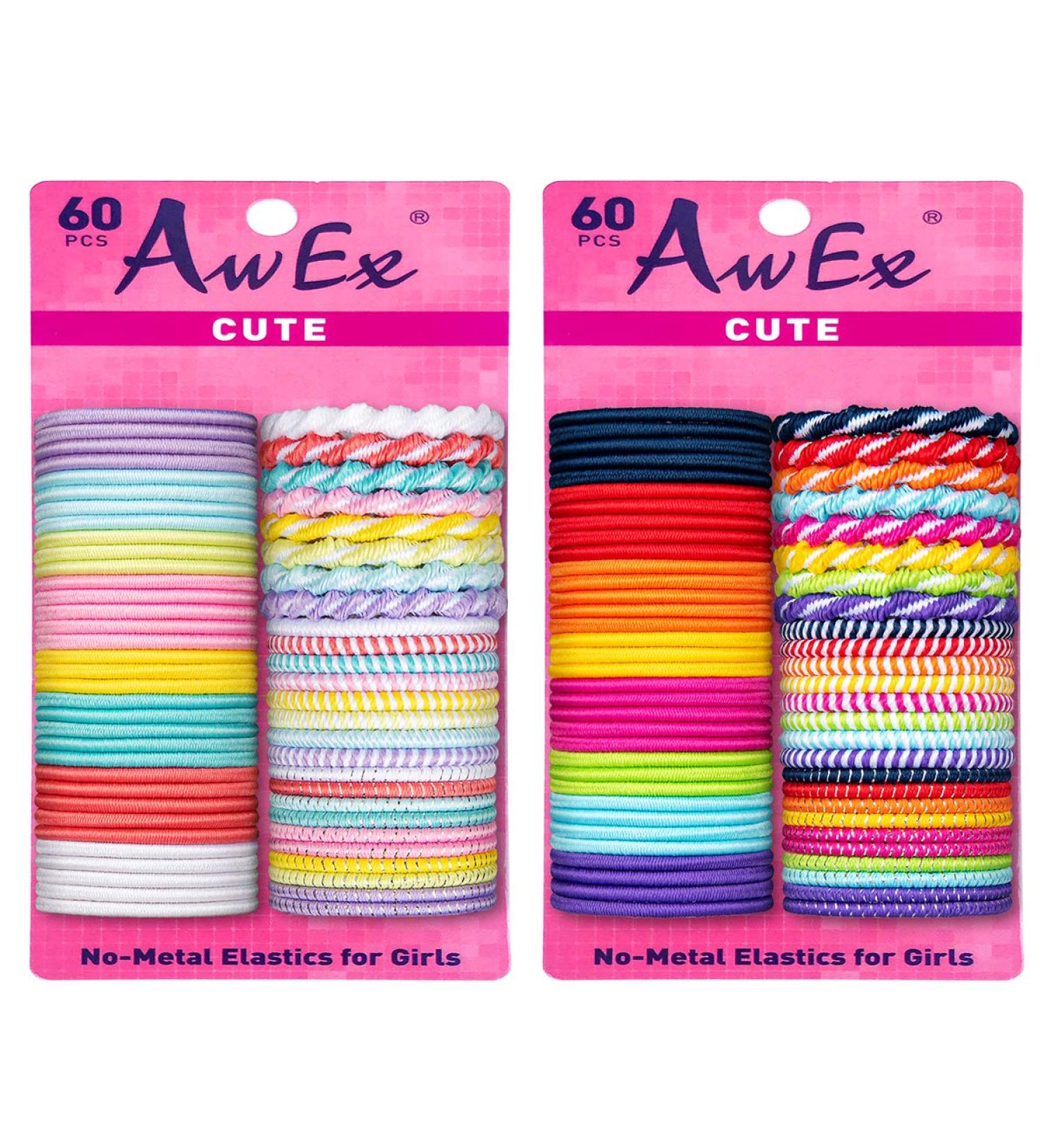 AwEx Colorful Hair Ties for Girls with Fine Hair - 120 PCS  Small Multicolors and Multipatterns Assorted in Brights and Pastels - Great for Kids as Christmas Gifts 2.5 * 115 mm(No Metal Brights and Pastels)