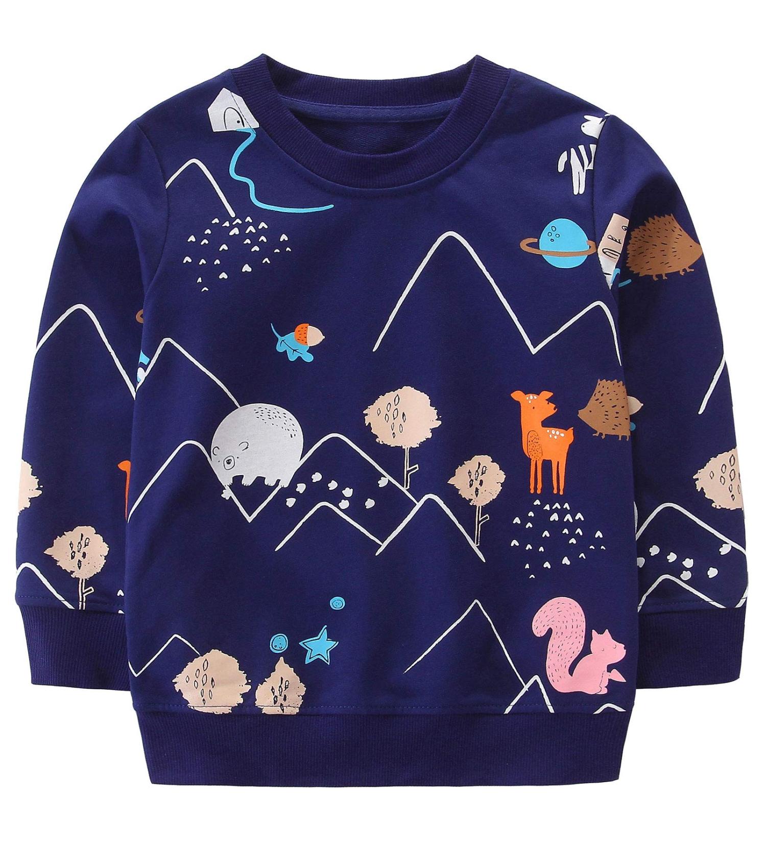 Dinosaur Jumper Sweatshirt for Boys | Long Sleeve Casual Top for Kids | 1-8 Years | Deep Blue - Buy Online on GoSupps.com