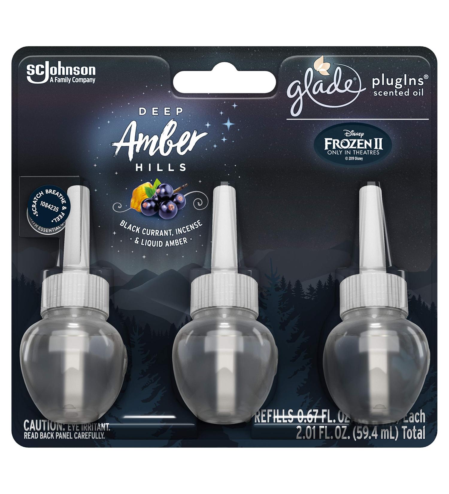 Glade PlugIns Scented Oil Air Freshener Refill | Deep Amber Hills Scent - 3 Count Oil Refills Per Package (0.67 Ounce Each) - One (1) Package (Total - 2.01 Fl. Oz.)