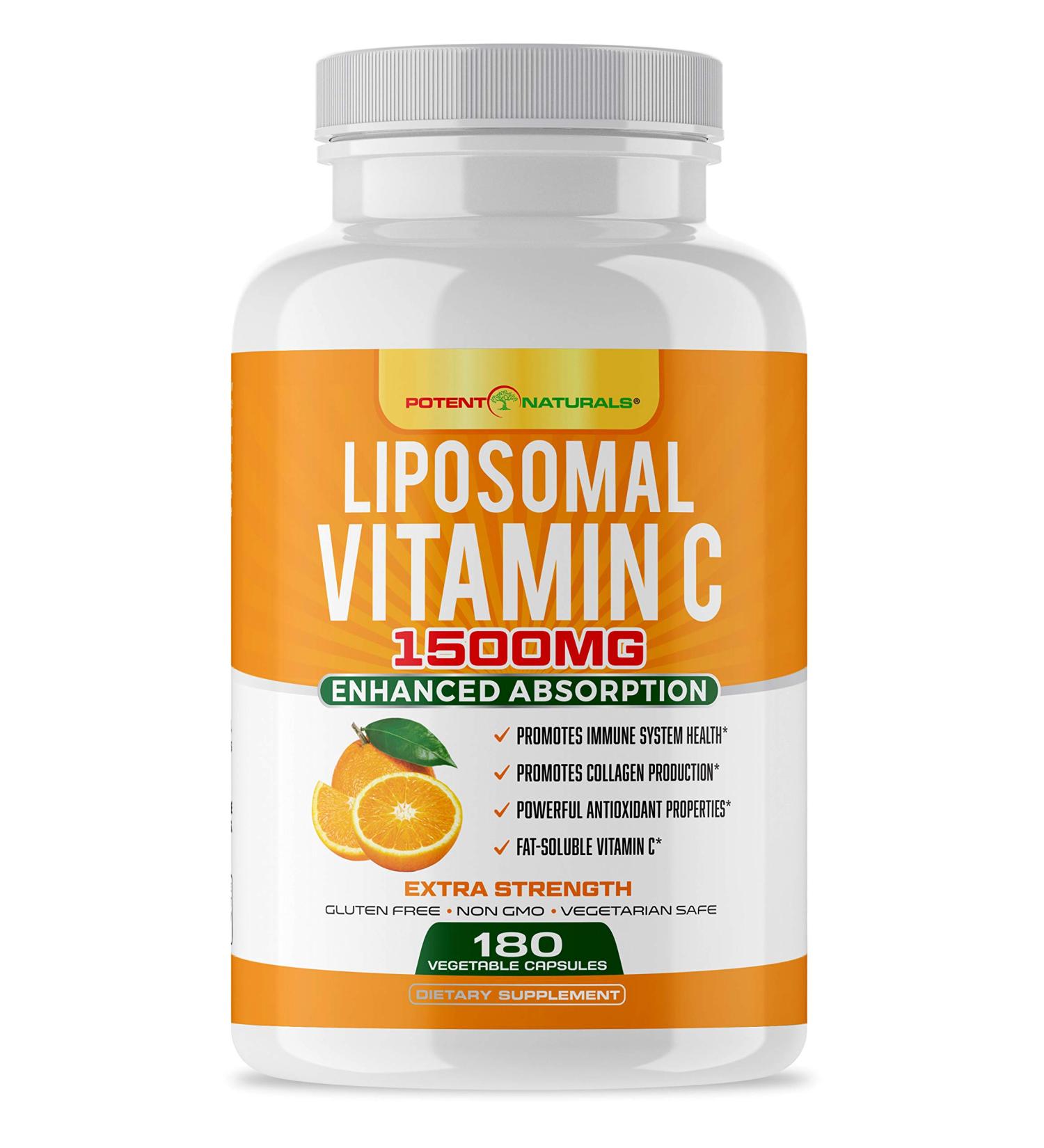 Potent Naturals Liposomal Vitamin C 1500mg - 180 Vegan Capsules | High Dose Ascorbic Acid for Immune Health | Non-GMO - Buy Online on GoSupps.com