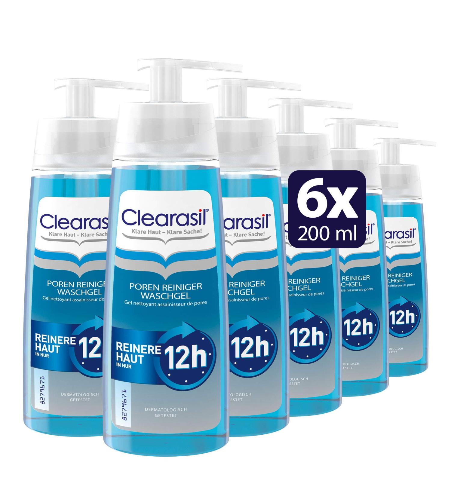Clearasil Pores Cleaning Washing Gel - 6-Pack (200ml Each) for Acne Blackheads & Clear Skin - International Shipping - Buy Online on GoSupps.com