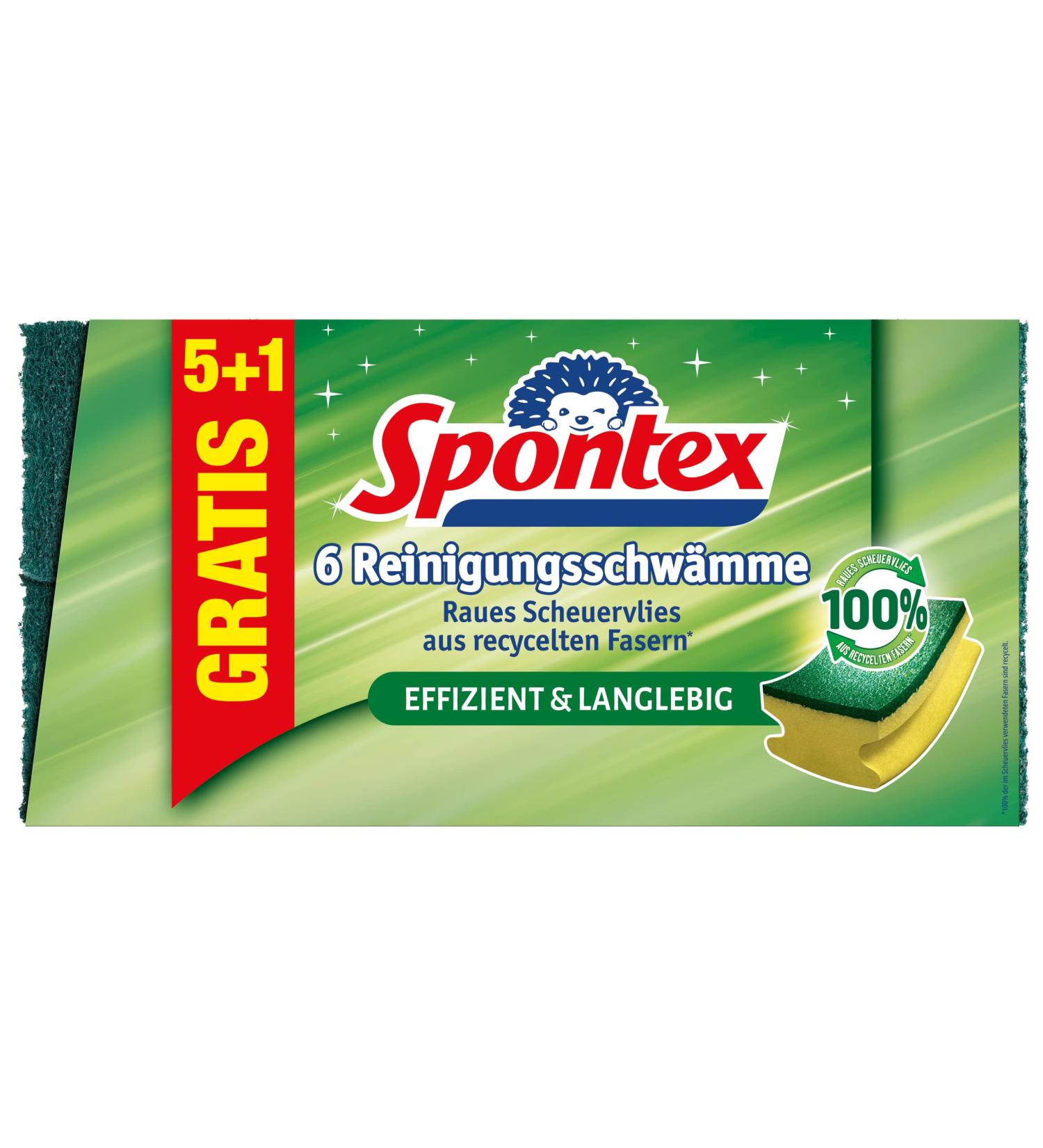 Spontex Recycled Fibers Cleaning Sponge - Sustainable Fleece 100% Eco-Friendly Ideal for Pots & Pans - 6 Pack - Buy Online on GoSupps.com