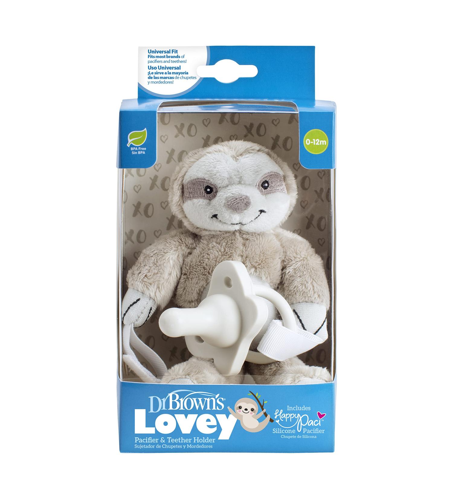 Dr. Brown's Baby Lovey Pacifier & Teether Holder Sloth with Grey HappyPaci 100% Silicone 0-6m Happypaci & Sloth - Buy Online on GoSupps.com