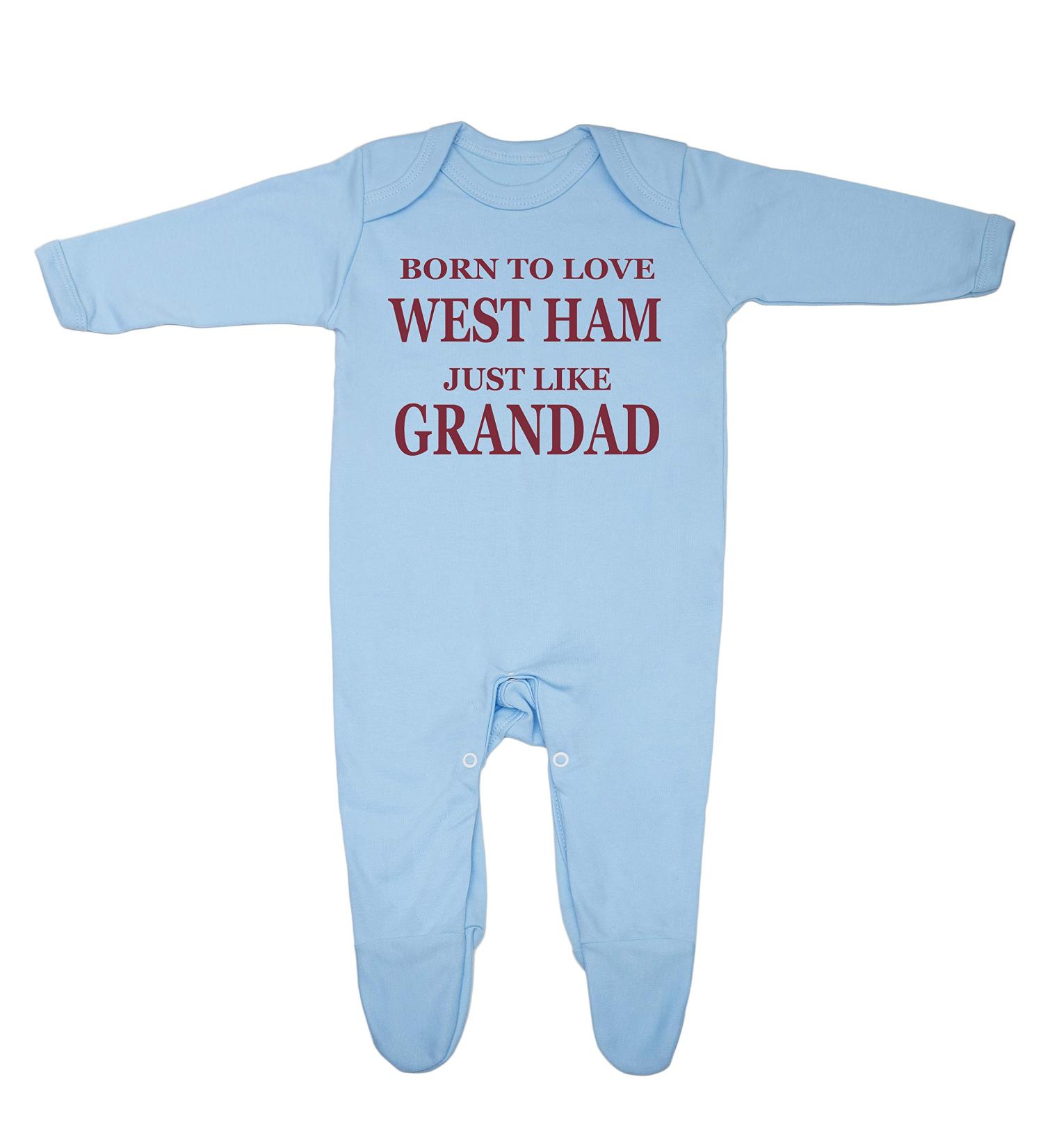 West Ham Fan Baby Sleepsuit | Born To Love West Ham Just Like Grandad | 100% Fine Combed Cotton | 0-3 Months | Blue - Buy Online on GoSupps.com