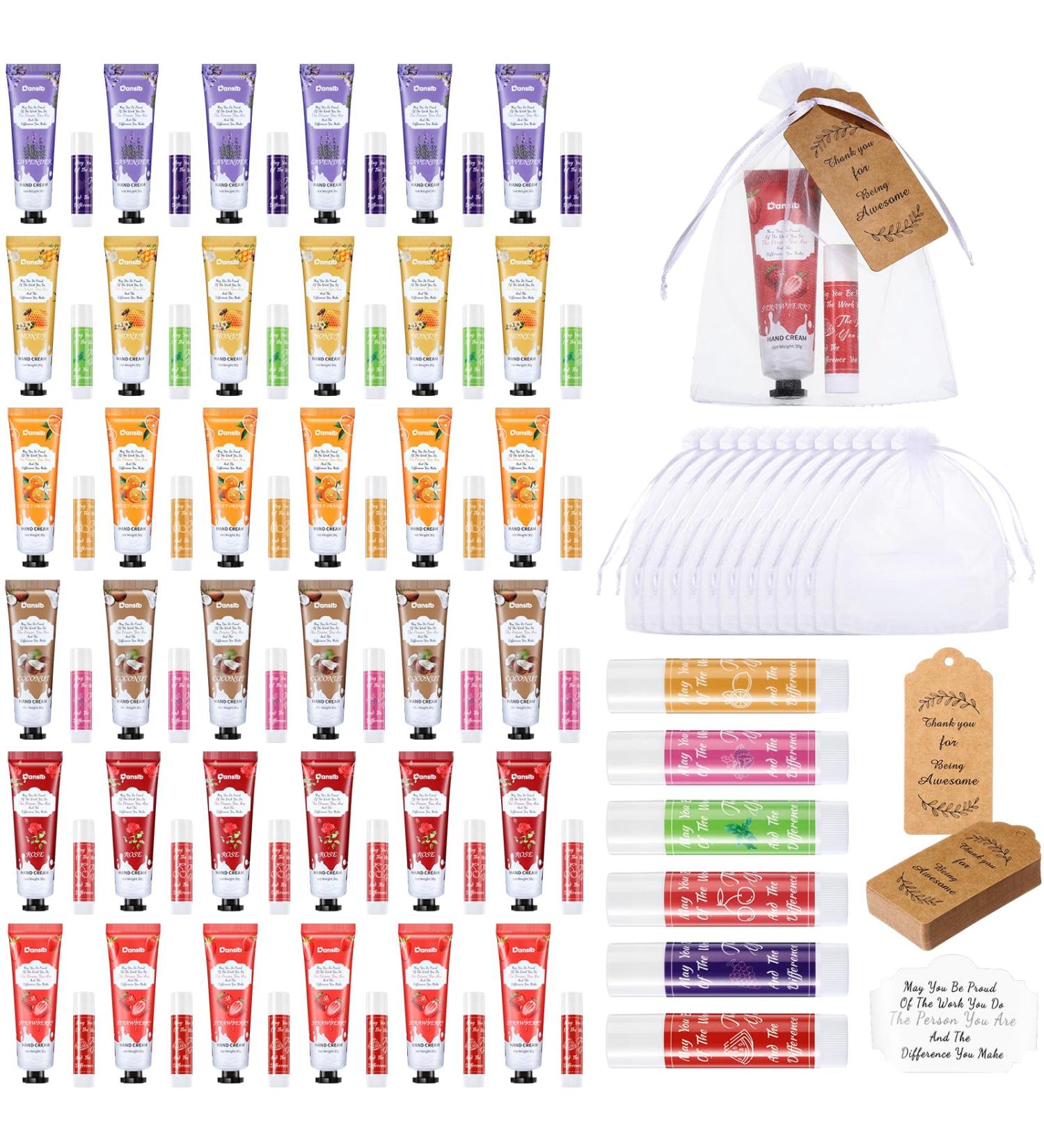 Thank You Hand Cream & Lip Balm Gift Set - Travel Size Lotion & Balm for Women | Bulk Holiday Appreciation Gifts with Organza Bags - Buy Online on GoSupps.com