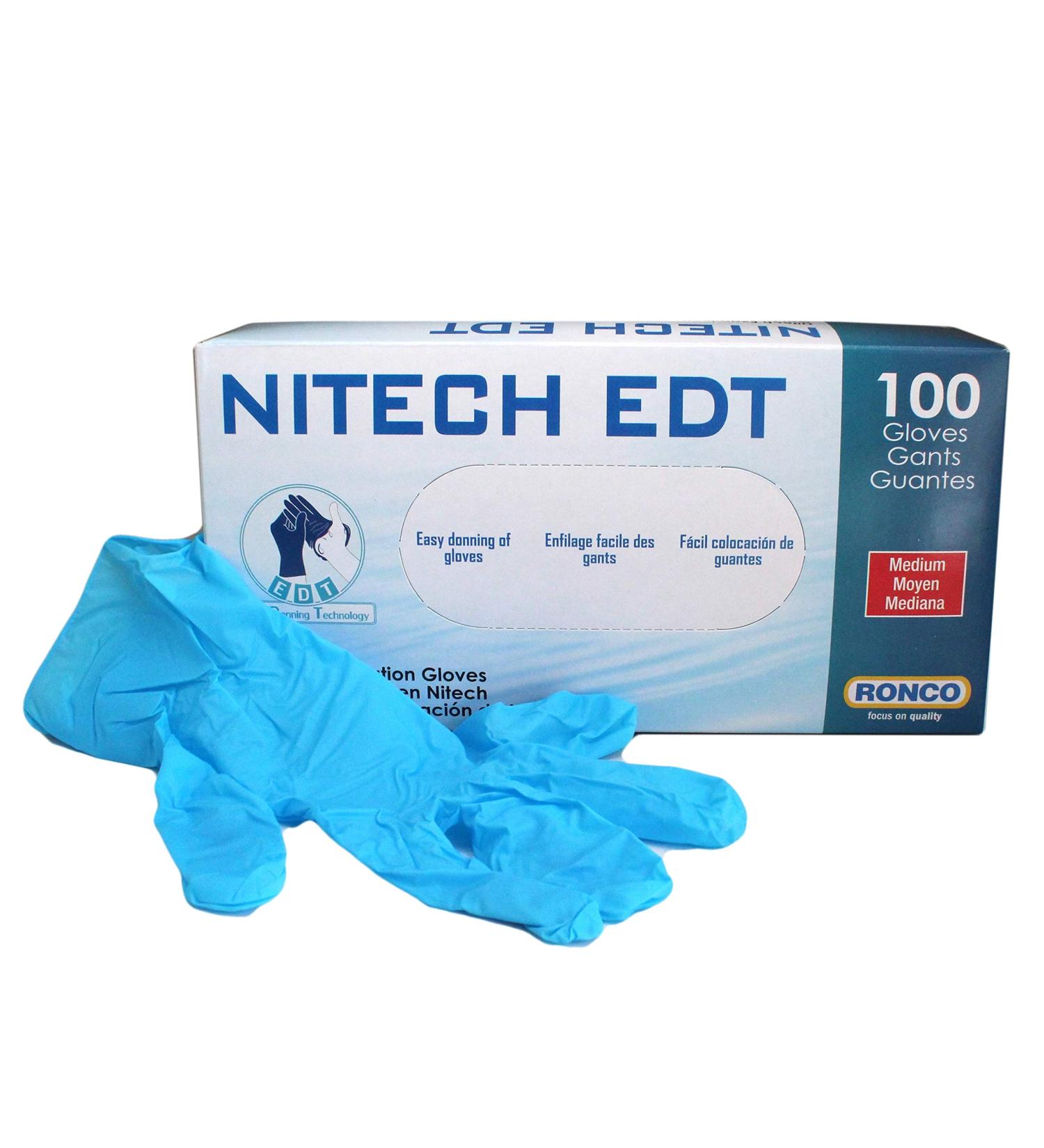Ronco 375 Nitech Examination Gloves Medium Powder Free Latex Free Box of 100 Gloves - Buy Online on GoSupps.com