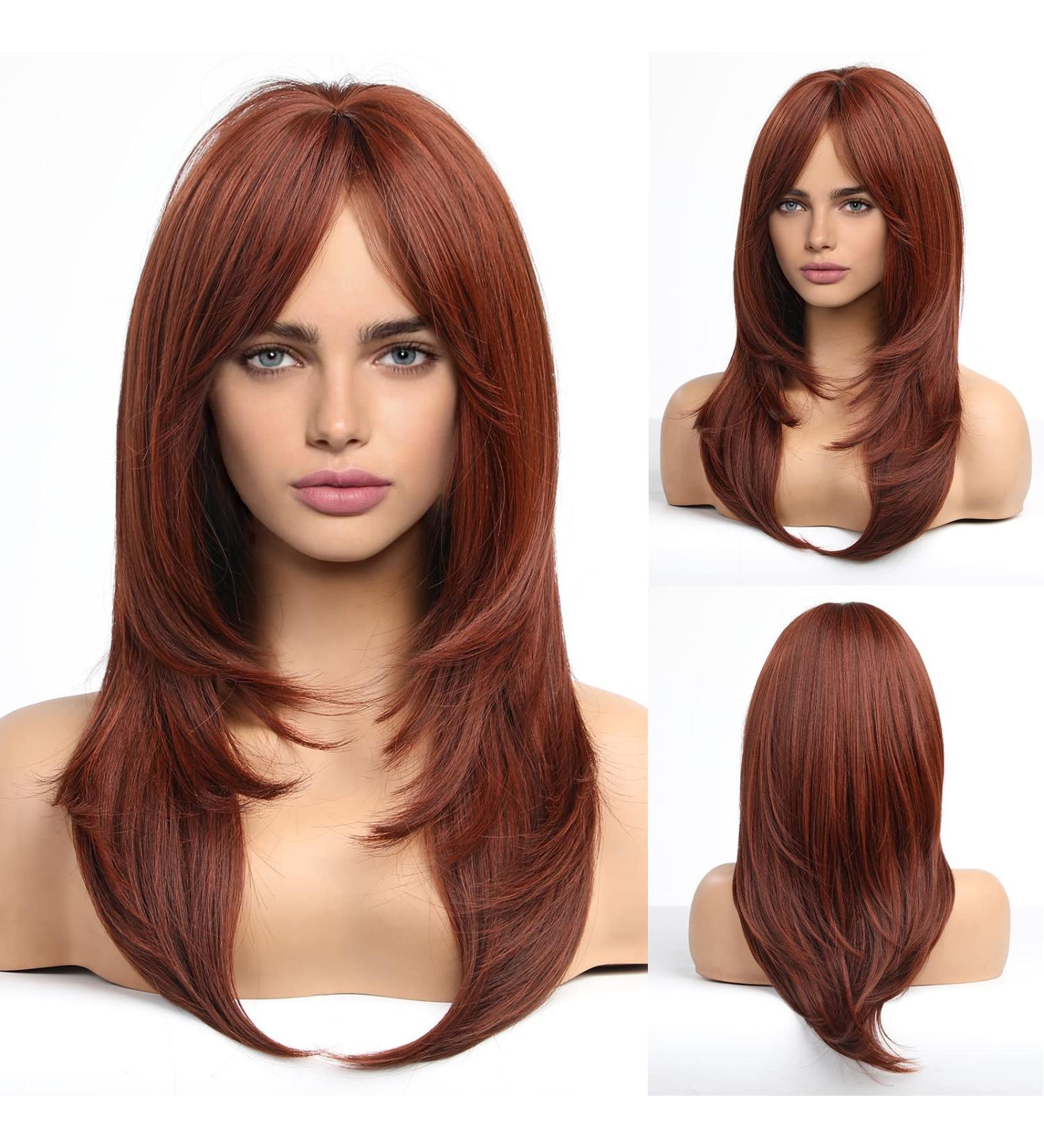 HAIRCUBE Long Red Synthetic Wig for Women - Layered Middle Part Hair - Buy Online on GoSupps.com
