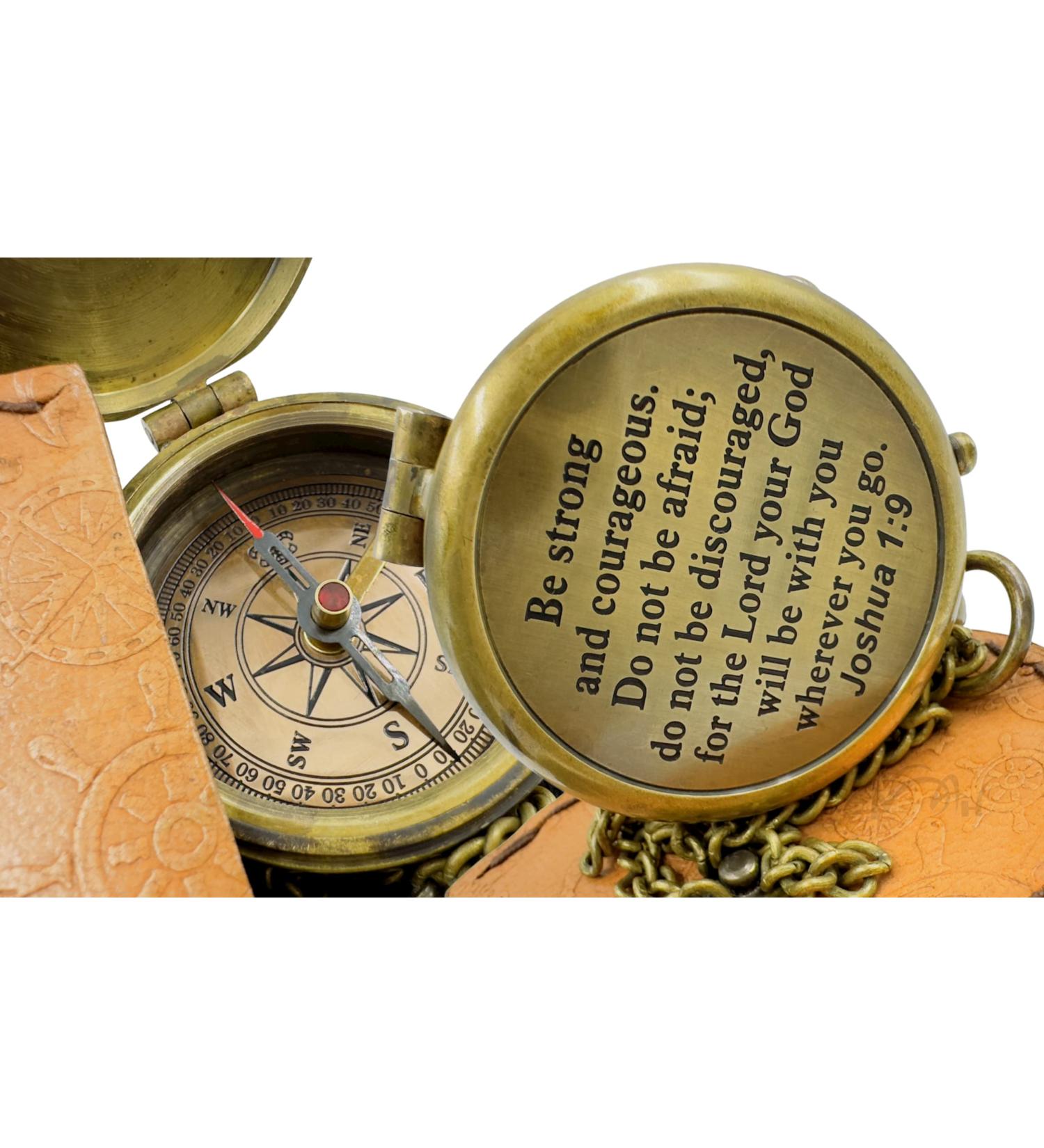 Brass Compass for Religious Gifts - Ideal for Confirmation, Baptism, Easter, Christian Men, Catholic, Birthdays, Teens, Graduation - Be Strong and Courageous - Buy Online on GoSupps.com