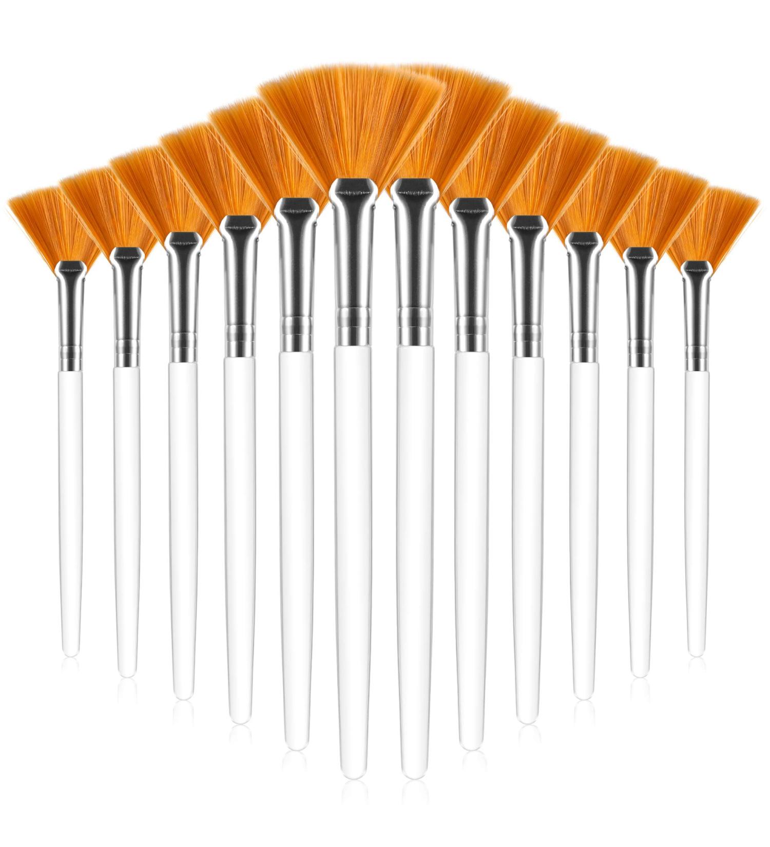 RONRONS Professional 12-Piece Fan Mask Brush Set - Synthetic Bristles Applicator for Mud Mask, Blush, Serum - Clear Handle Makeup Tool Kit - Buy Online on GoSupps.com
