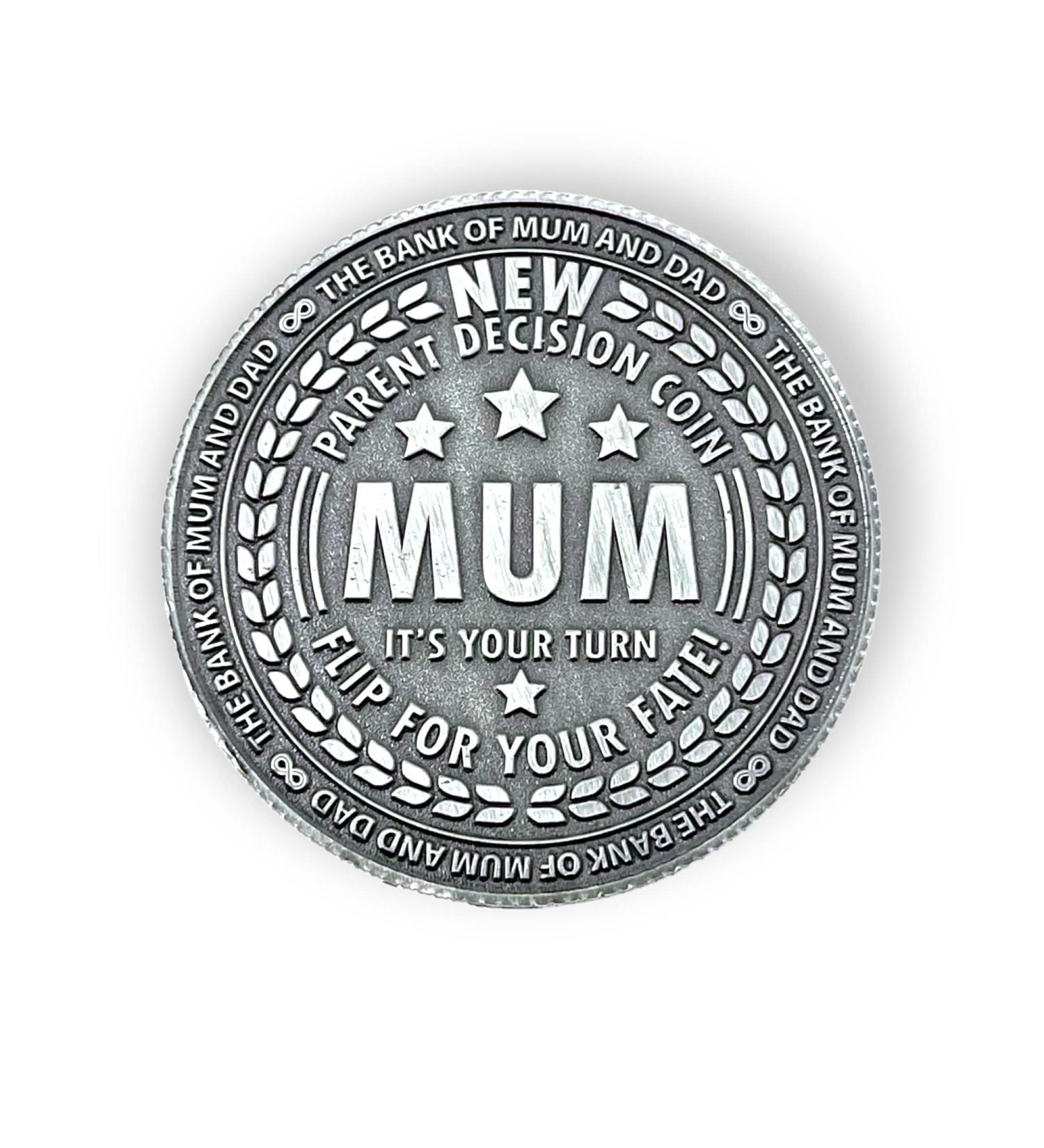 Premium Solid Brass New Parent Decision Coin | Funny Gift for New Moms and Dads | Mum's Turn, Dad's Turn | Antique Silver Flip Coin | Baby Shower Present - Buy Online on GoSupps.com