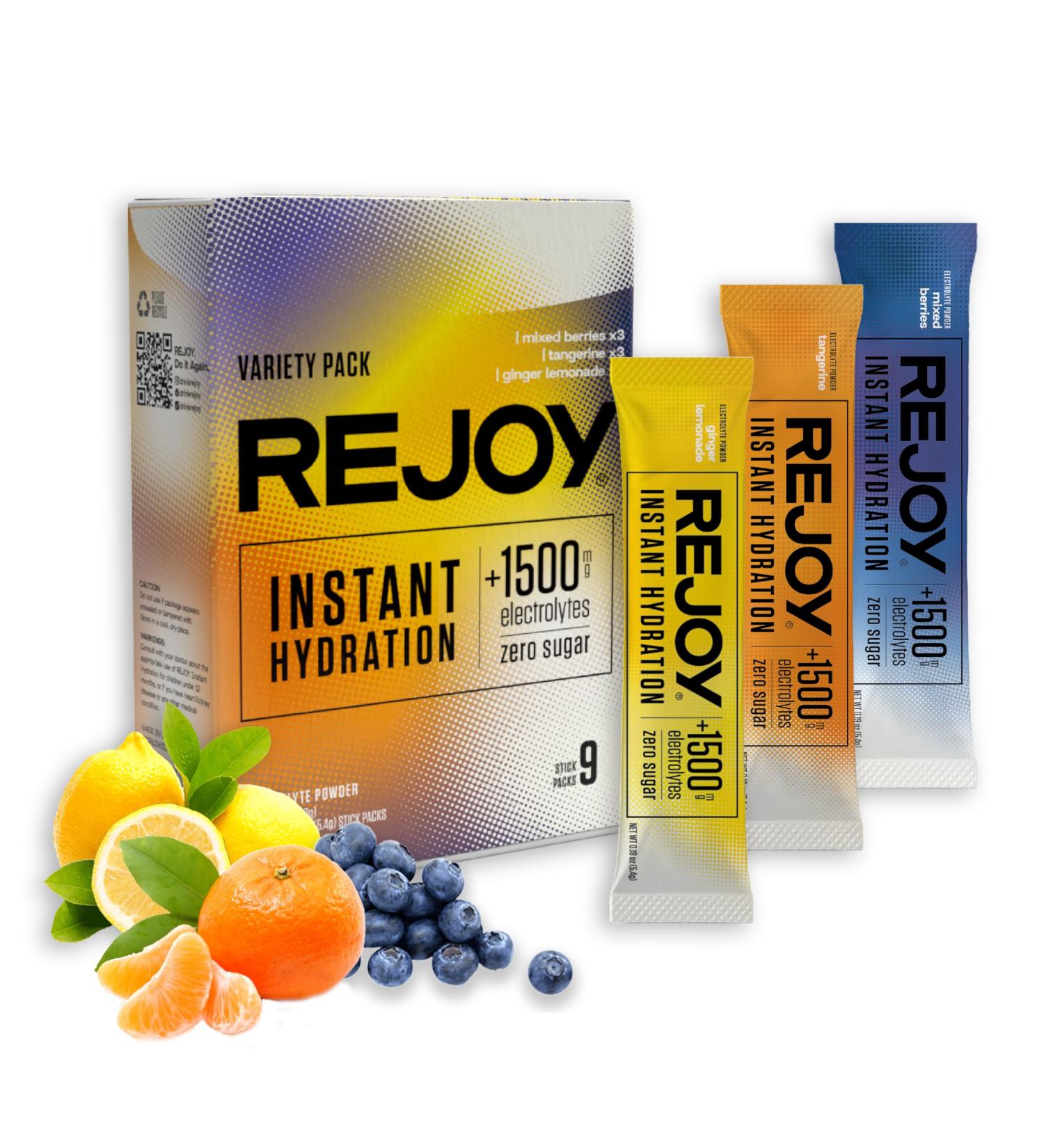 Rejoy Electrolyte Powder Packets 9 Sticks Hydration Drink Mix Supplement Sugar Free Keto and Paleo Friendly Vegan Non-GMO Easy Open Single-Serving Stick (Variety Pack) - Buy Online on GoSupps.com