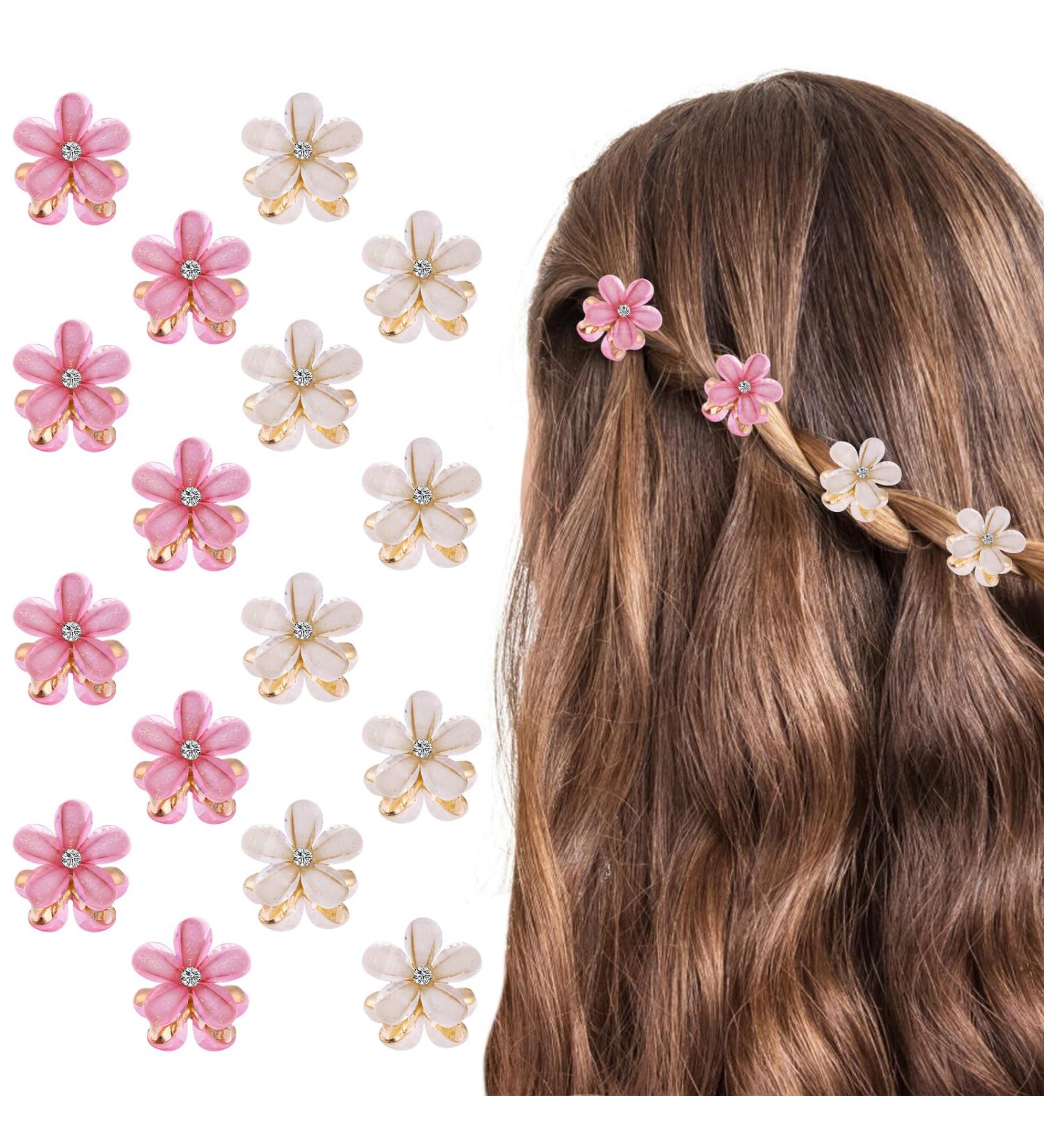 cobee 16PCS Flower Hair Clips Crystal Rhinestone Petal Hair Clip Small Hair Clips Mini Hair Claw Clips Fashion Hair Accessories for Women Girls Birthday and Wedding Party Daily (Beige Pink) - Buy Online on GoSupps.com