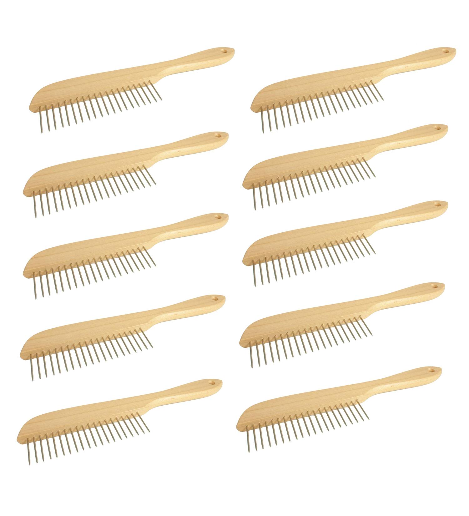 GWS Premium Dog Comb - Beech Wood Stable Fur Brush with 20 Nickel-Plated Steel Nails | 10-Pack for Efficient Grooming - Buy Online on GoSupps.com