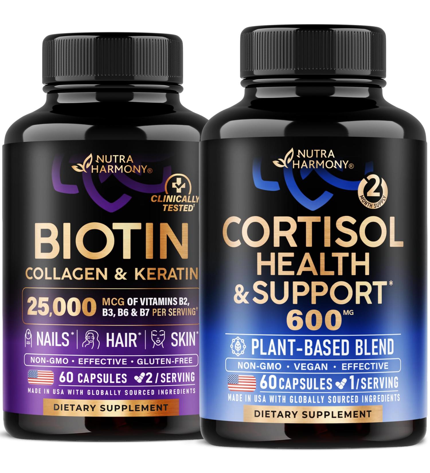 NUTRAHARMONY Biotin Collagen Keratin & Cortisol Support Capsules