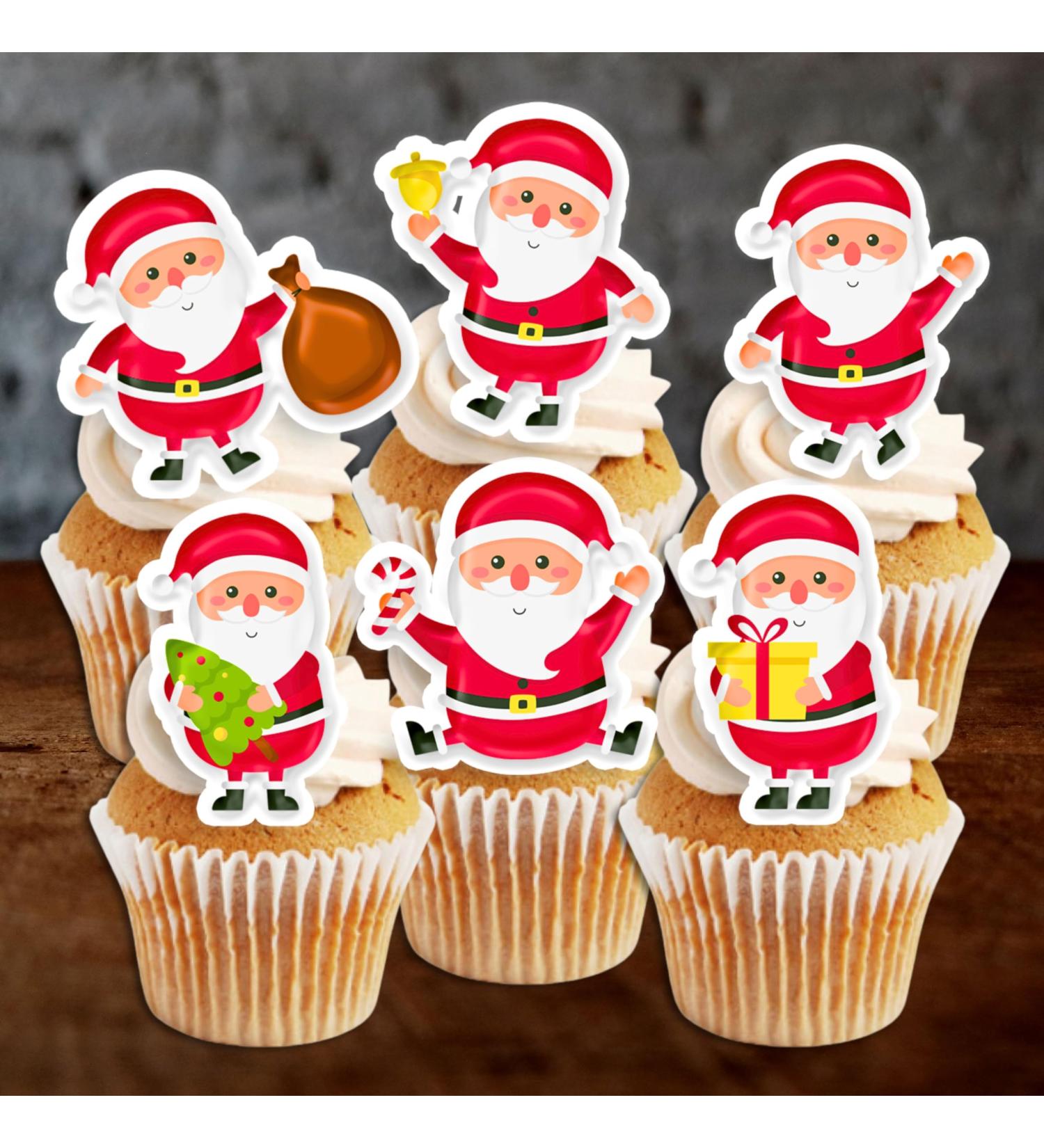 PRECUT Christmas Santa Cupcake Toppers Edible Santa Cake Decorations Christmas Decorations Santa Cake Topper (12) - Buy Online on GoSupps.com