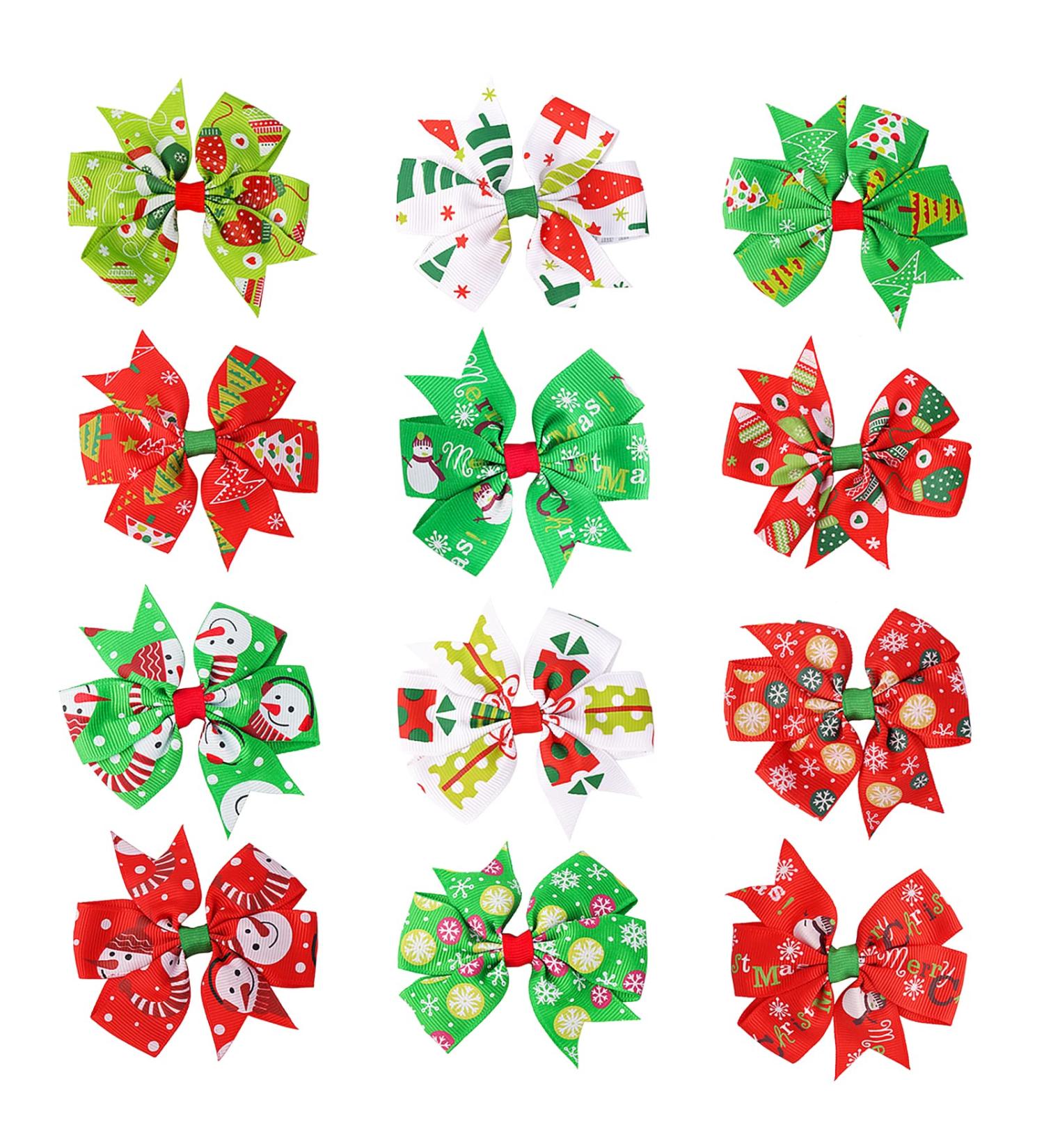 Sibba Hair Bows 3 Inch Toddler Red Green Alloy Clips 12 Pieces Braid Barrettes Ponytail Alligator Headwear Headpiece Lolita Halloween Christmas Easter Party Easter Party Accessories For Girls Christmas Pattern - Buy Online on GoSupps.com