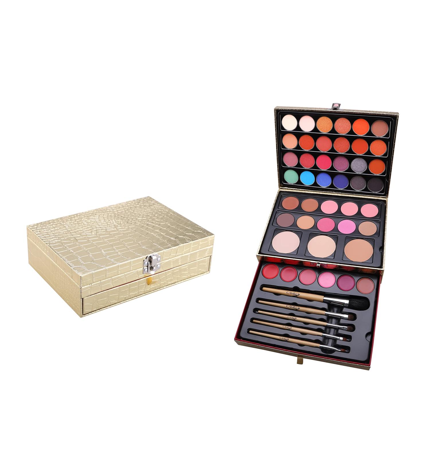 CAMEO Rose Gold Crocodile Leather Professional Make Up and Brush Set Pink