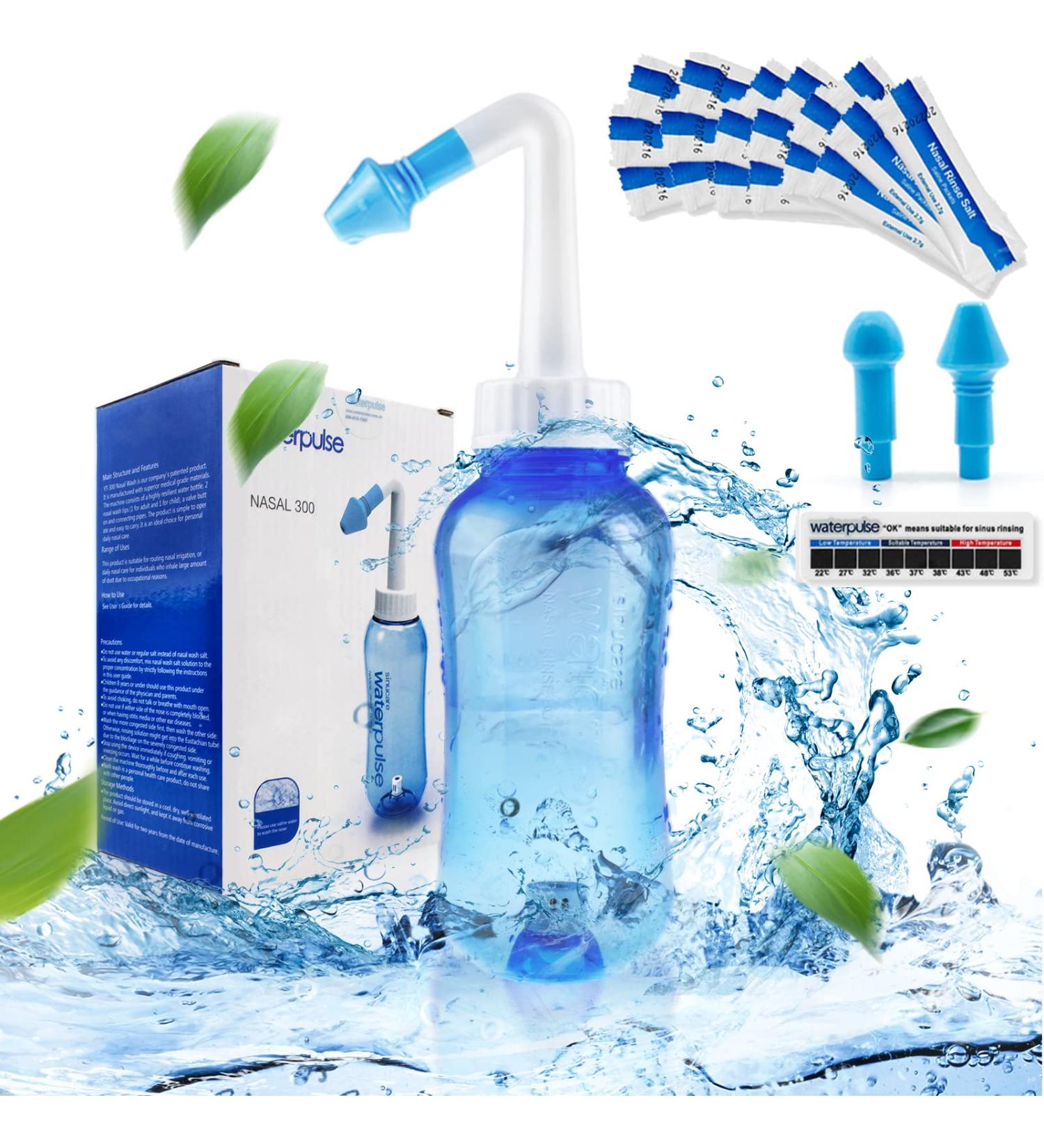 Anzorhal Neti Pot Sinus Rinse Nose Cleaner with 60 Packets Salt and Thermometer Sticker - Adult & Kid Nasal Wash Solution - Buy Online on GoSupps.com