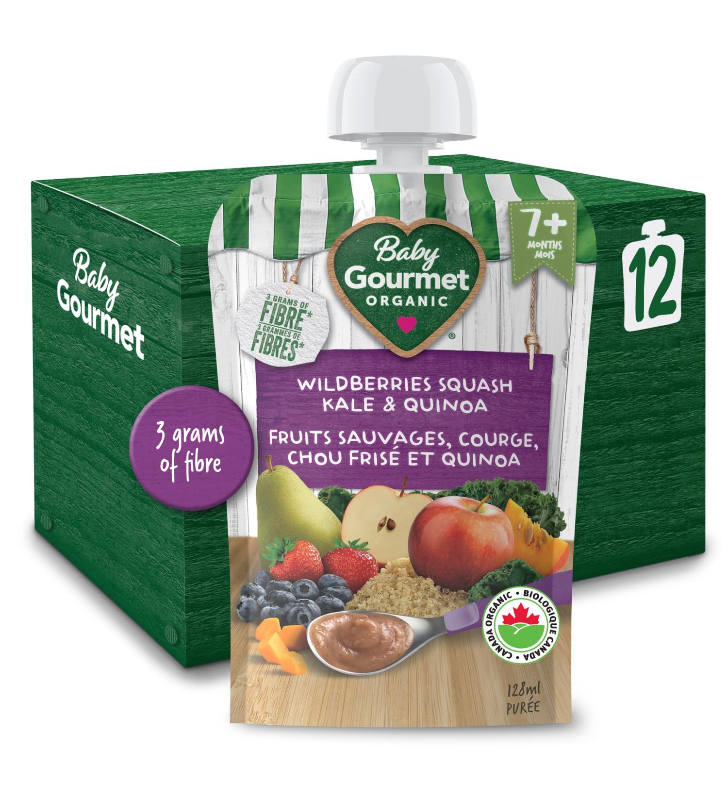 Baby Gourmet Organic Fruit & Veggie PLUS Puree Baby Food Pouches Wildberries Rhubarb Kale & Quinoa - No Added Sugar Or Salt Non GMO No Fillers Gluten Free Peanut Free - (128ml) 12 Pouches Peanut 128 - Buy Online on GoSupps.com