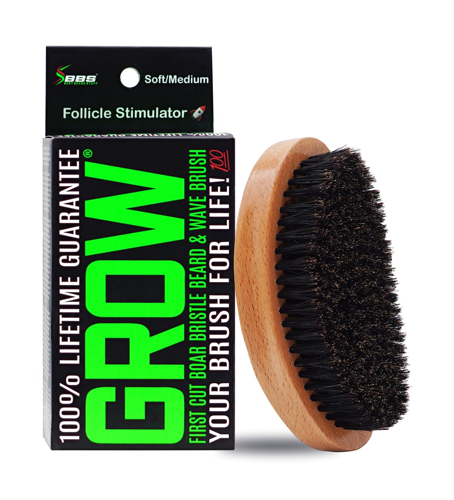 GROW First Cut Boar Bristle Beard & Wave Brush for Men 360 - USA Made - Stimulate Growth, Exfoliate, Detangle, Moisturize - Improve Circulation & Blood Flow - Buy Online on GoSupps.com