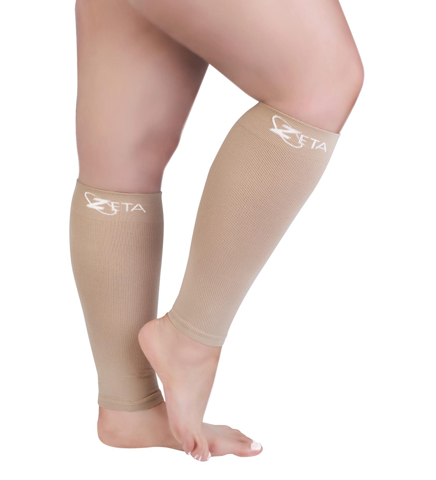Zeta Plus Size Short Length Leg Sleeve Support Socks - Wide Calf Compression Sleeve for Women - 2XL Nude - Buy Online on GoSupps.com