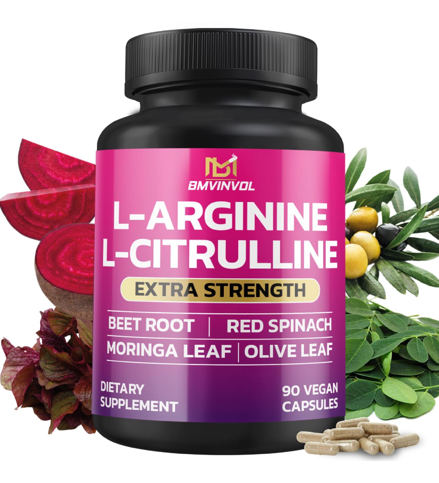BMVINVOL L Arginine L Citrulline Supplement Plus Beet Root Moringa Olive Red Spinach for Support Daily - 90 Capsules - Buy Online on GoSupps.com