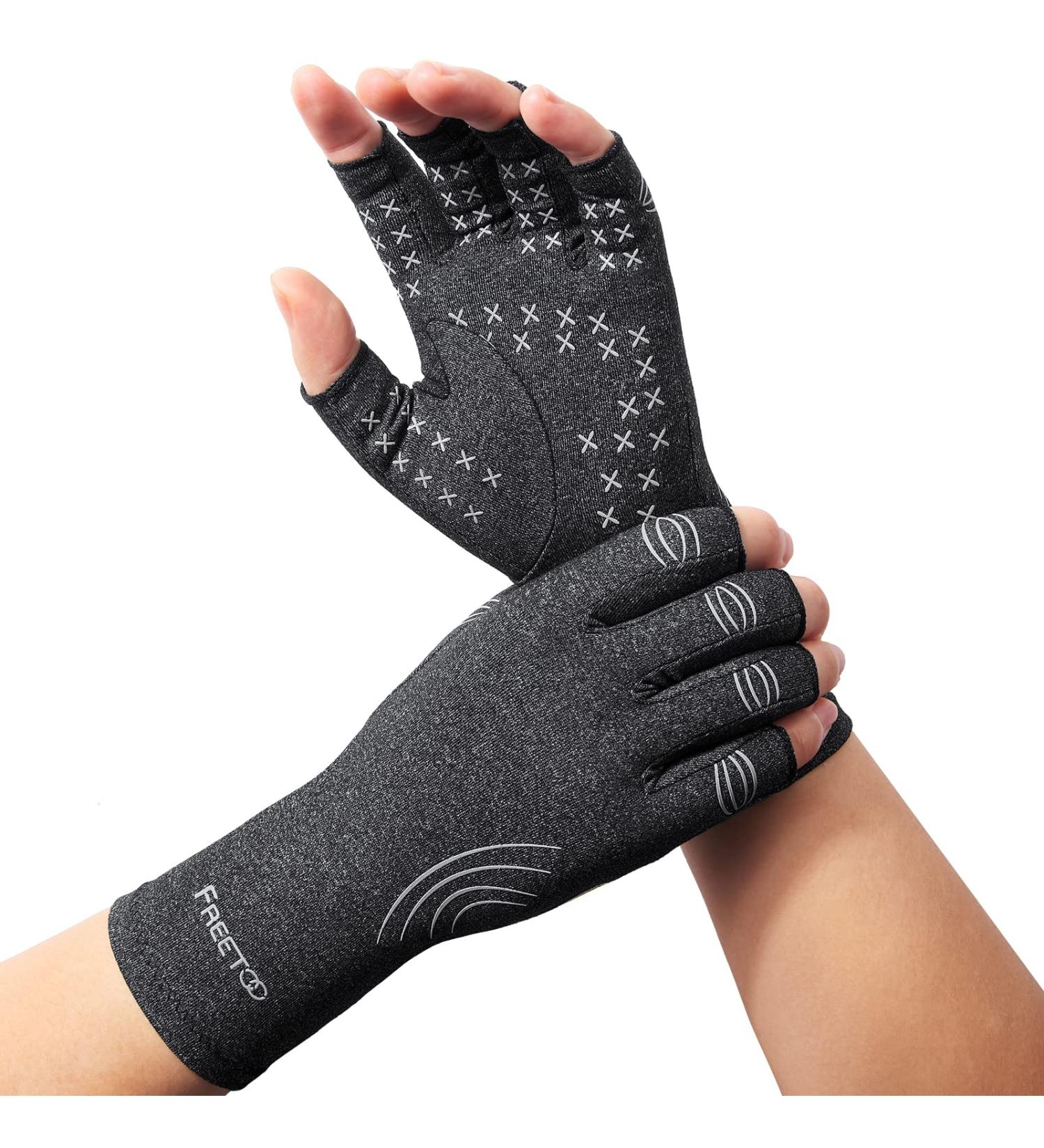 Freetoo Copper Infused Arthritis Gloves - Fingerless Compression for Pain Relief | Best for Carpal Tunnel RSI and Knitting - Unisex Gray - Buy Online on GoSupps.com