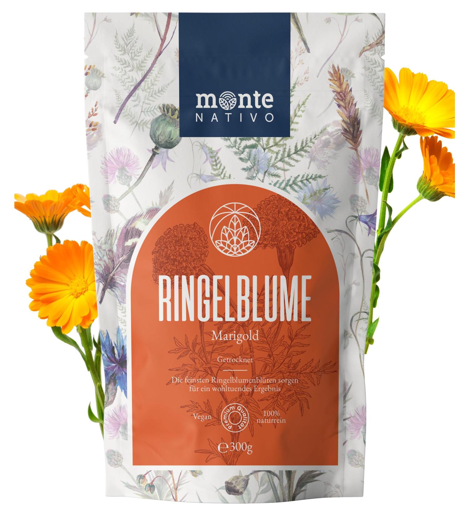 Monte Nativo Dried Marigold Flowers (300g) - Pure Calendula Officinalis for Herbal Tea Soaps & Lotions - Natural & Additive-Free - Buy Online on GoSupps.com