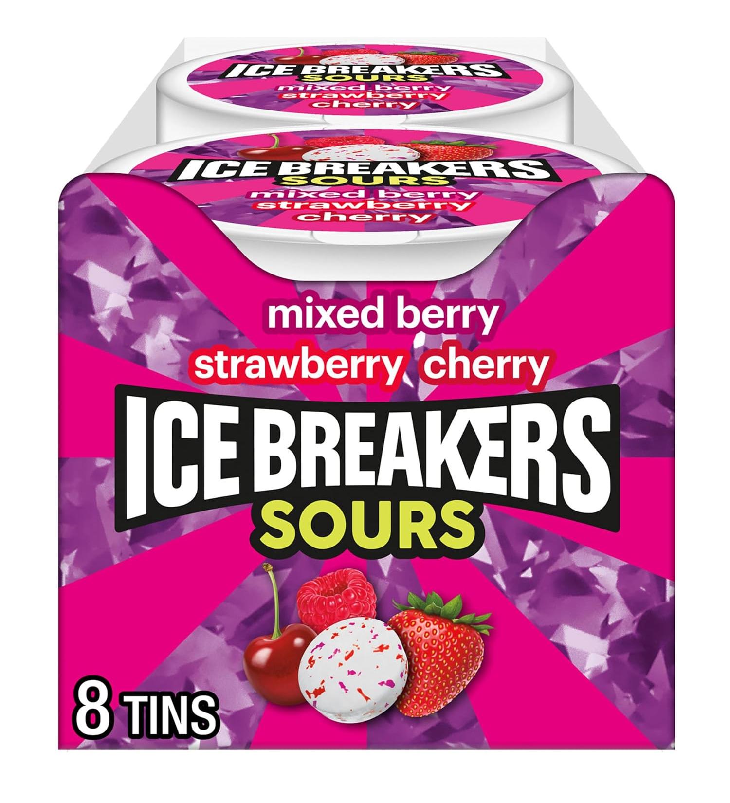 ICE BREAKERS Sour Mints - Mixed Berry, Strawberry, Cherry - 1.5 Oz - Pack Of 8 - Buy Online on GoSupps.com