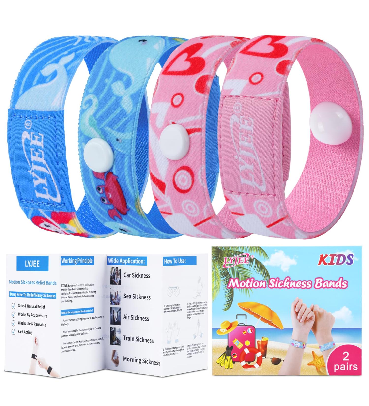 LYJEE Sea Sickness Wristbands for Kids | Motion Sickness Relief Bands | Non-Drowsy Acupressure Treatment for Cruise Ship Travel | Small Size - Love Ocean Design - Buy Online on GoSupps.com