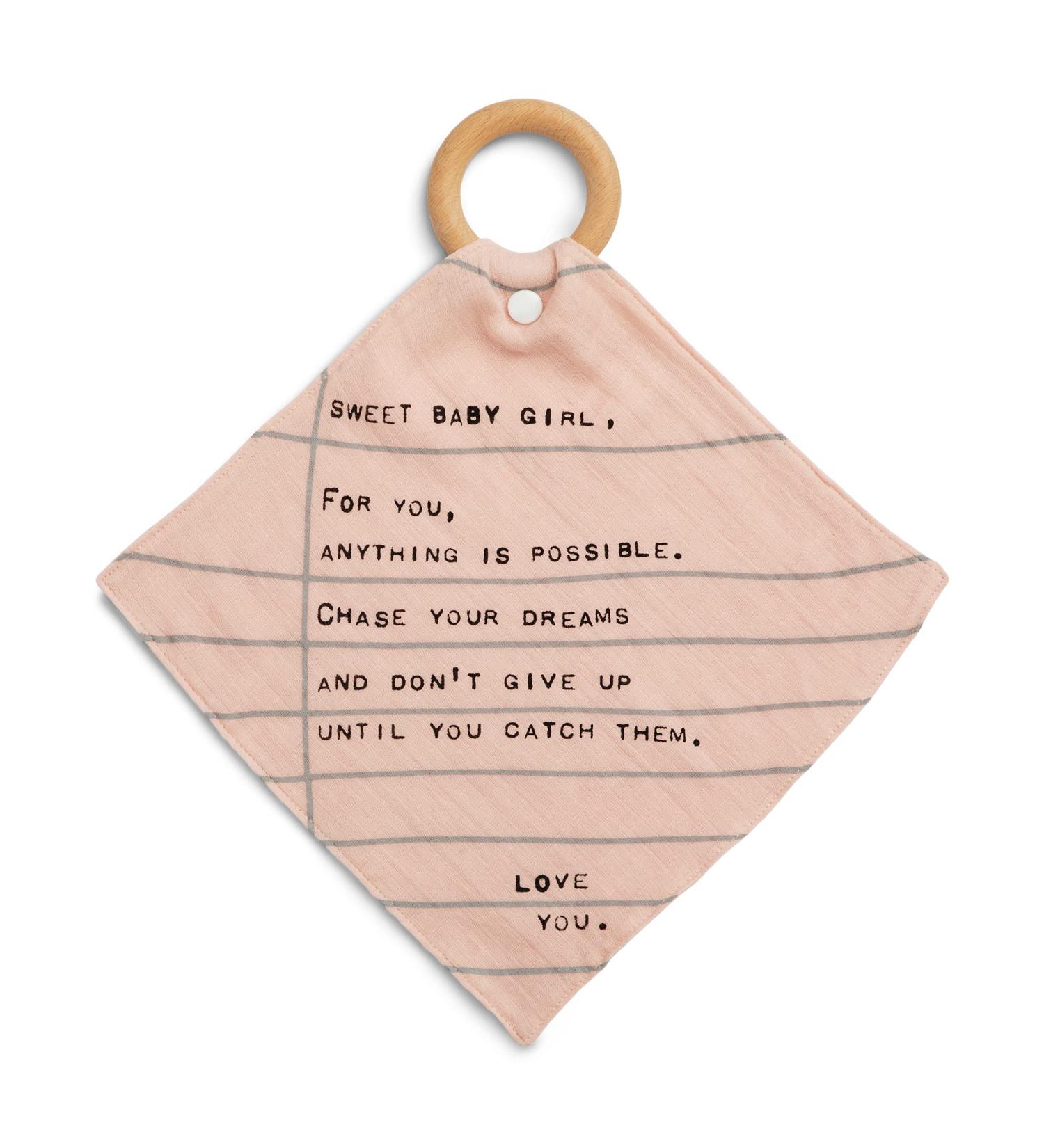 DEMDACO Dear You Sweet Baby Girl Pink Cotton Wood Teether Ring Blankie - 10x10 Inch - Buy Online on GoSupps.com