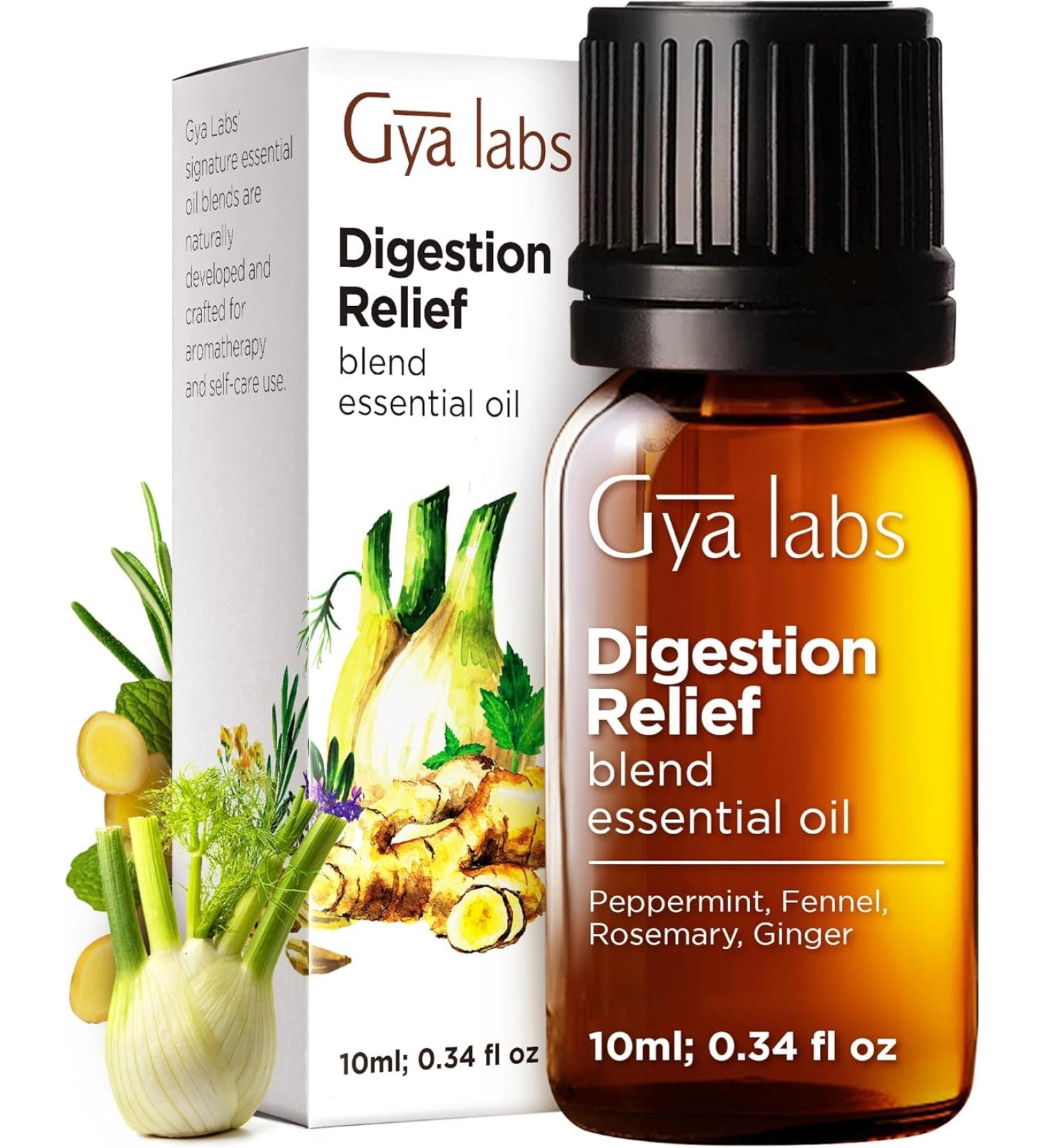 Gya Labs Digestion Relief Essential Oil Blend 100% Pure Natural Fresh & Herbaceous Scent - 0.34 Fl Oz - Buy Online on GoSupps.com