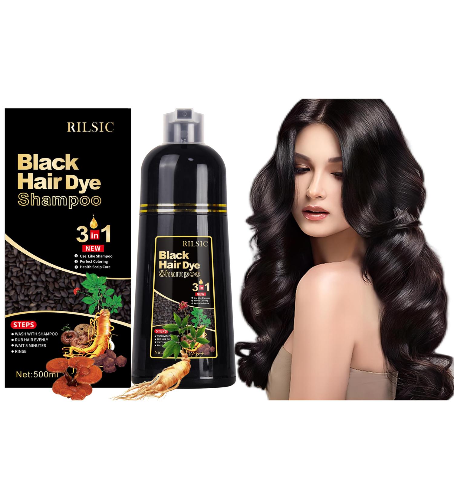 Coloring Shampoo Instant Colored Hair Shampoo Hair Dye Shampoo 3 in 1 Hair Color Hair Dye Shampoo Coloring White Hair Hair Coloring in Minutes (Black) - Buy Online on GoSupps.com