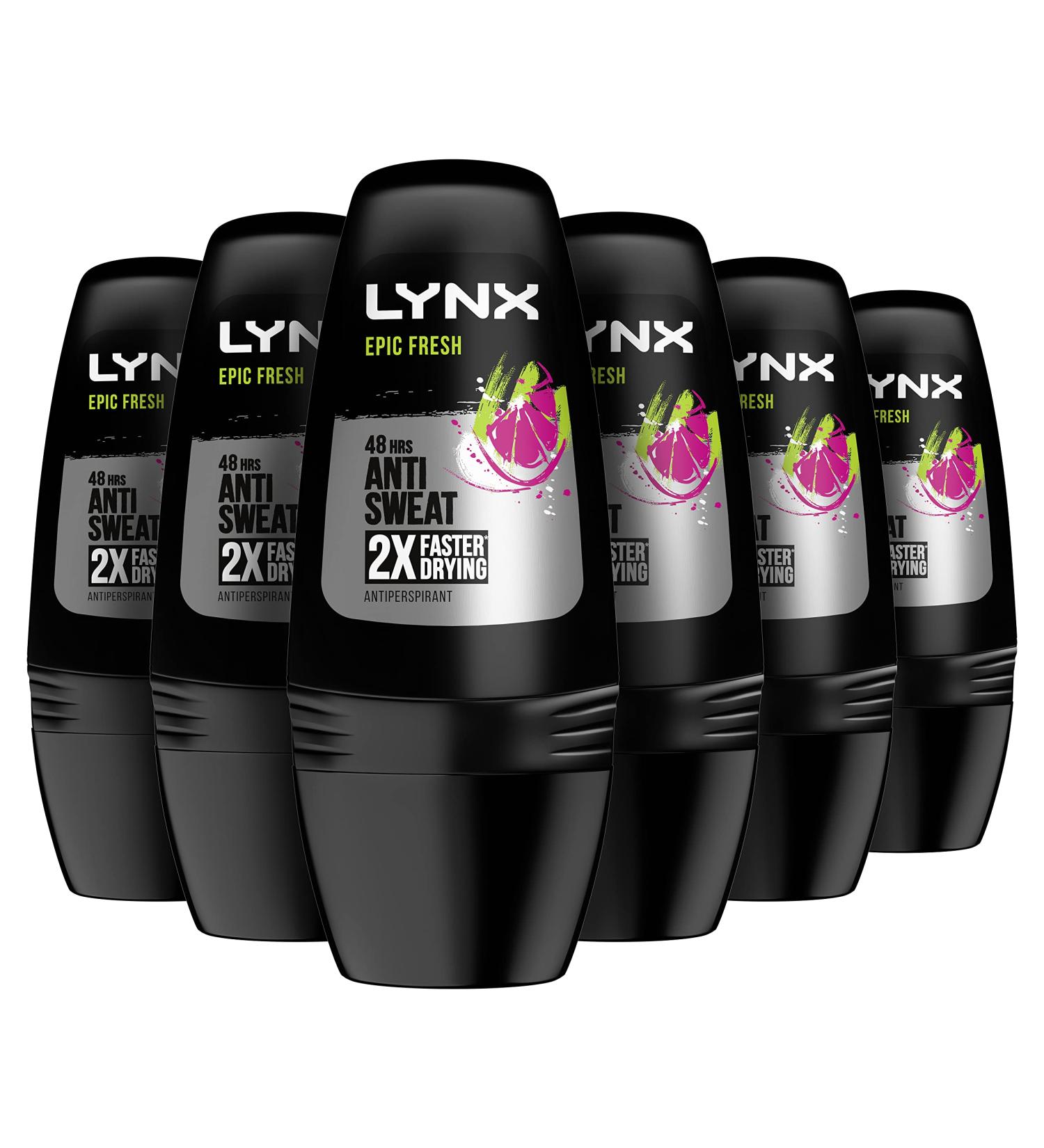 Lynx Epic Fresh Grapefruit & Tropical Pineapple Scent Deodorant Roll On For Men Dry & Fresh for 48 Hours An Iconic Fresh Fragrance Deodorant For Men 50 ML (Pack of 6) Epic Fresh 50 ml (Pack of 6) - Buy Online on GoSupps.com