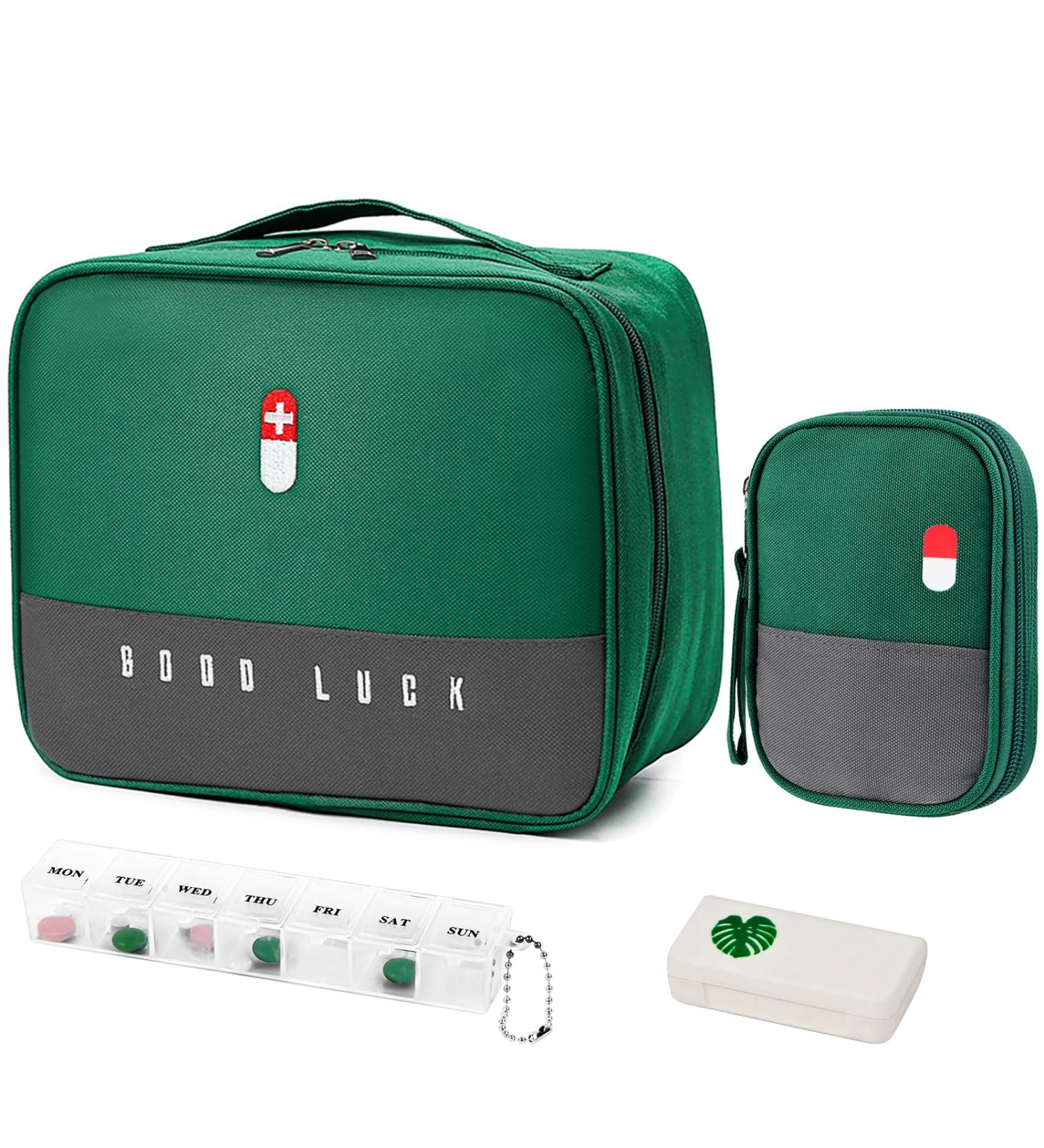 Wugu Portable Medication Bag - 2 Piece Tablet Box Moisture-Resistant Travel Pharmacy Bag for School Camping & Hiking - Green - Buy Online on GoSupps.com