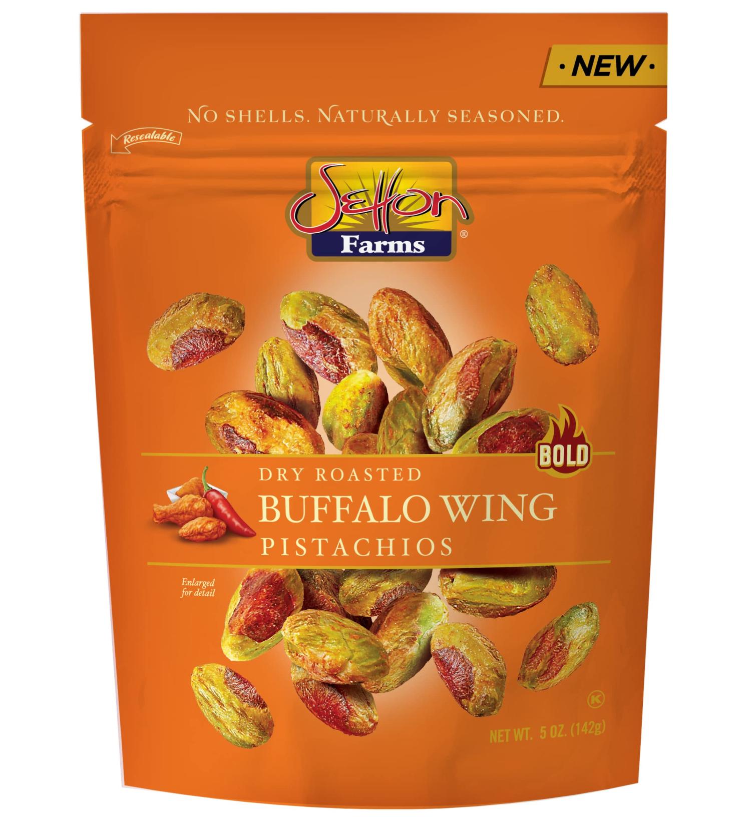 Setton Farms Buffalo Wing Flavored Dry Roasted No Shell Pistachios - 5 oz Resealable Bag | Non-GMO, Gluten Free, Vegan, Kosher - Buy Online on GoSupps.com
