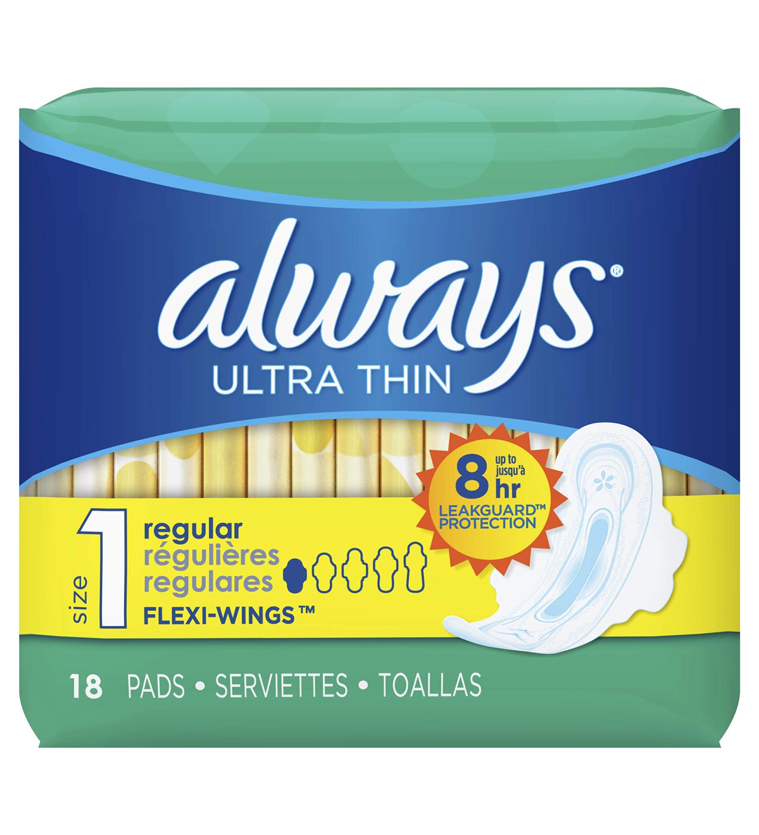 Always Ultra Thin Regular Pads With Wings Multi Size 1 - Unscented, 18 Count - Buy Online on GoSupps.com