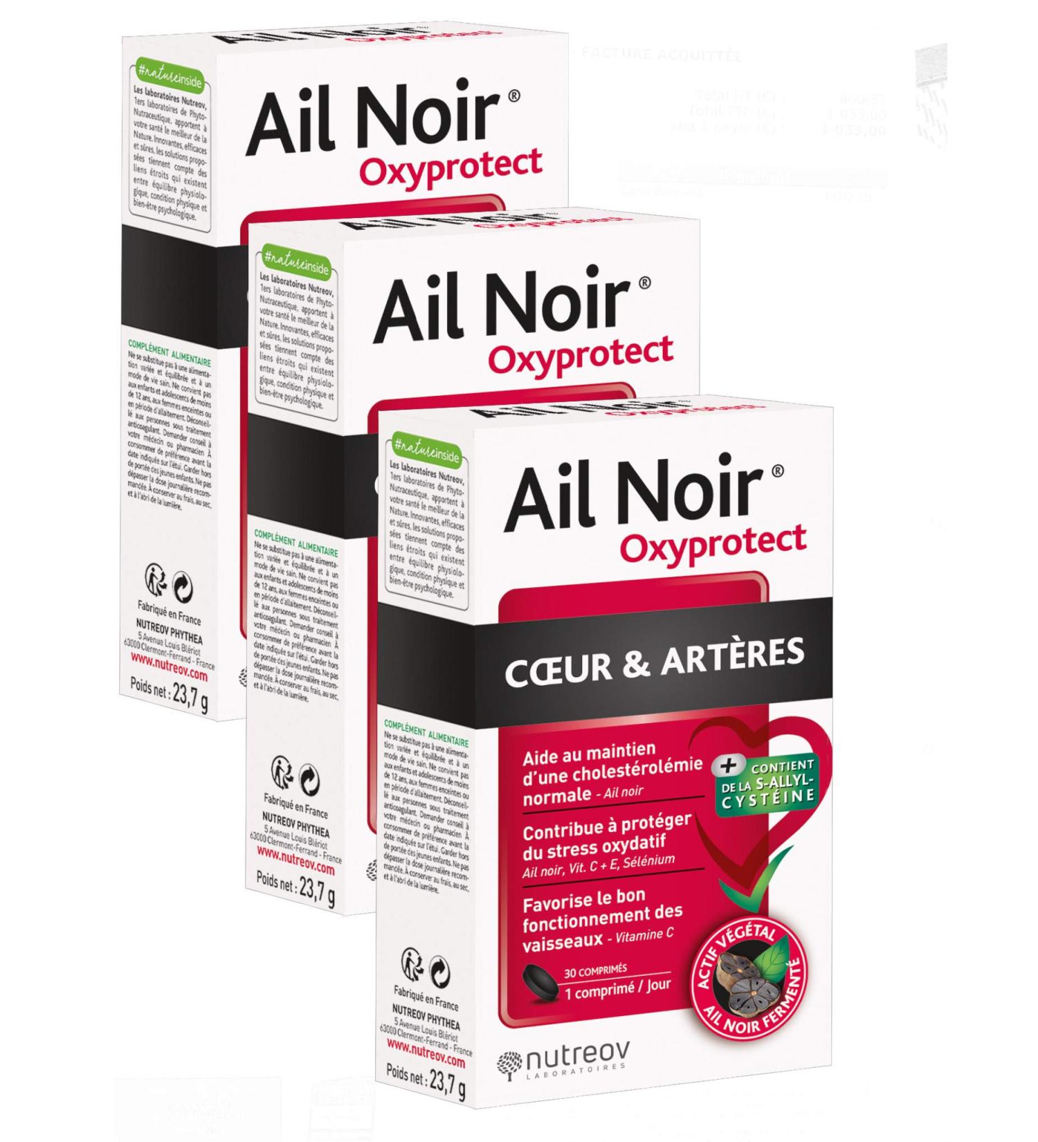 OXYPROTECT Nutreov Black Garlic Fermented Black Garlic - An Antioxidant Treasure from Asia - Heart and Arteres - Pack 3 Months - Boxes of 30 Tablets (3)