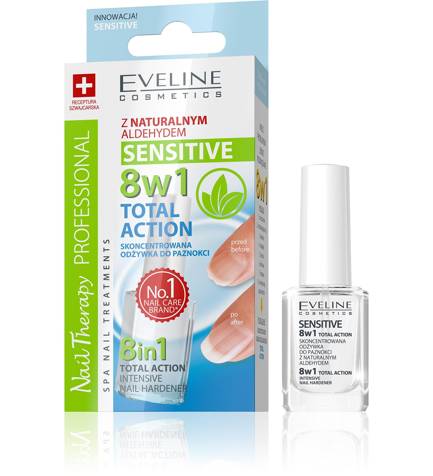 EVELINE Cosmetics Nail Therapy Nail Care Cuticle Care Various Care Products for Beautiful and Healthy Nails 8in1 Sensitive 12 ml