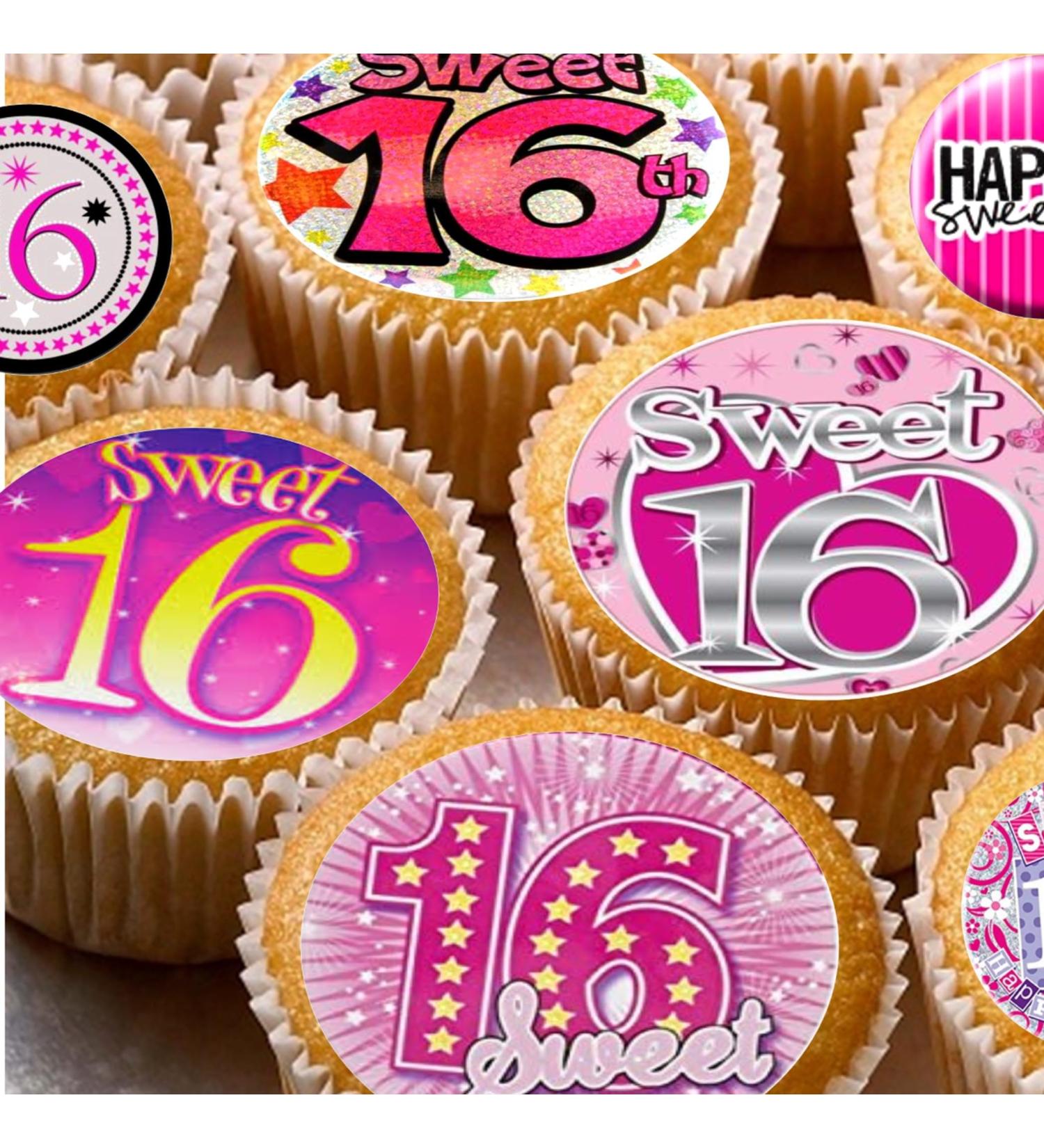 24 16th pink female style edible birthday party Cupcake Cake Toppers Wafer Rice Paper precut decoration