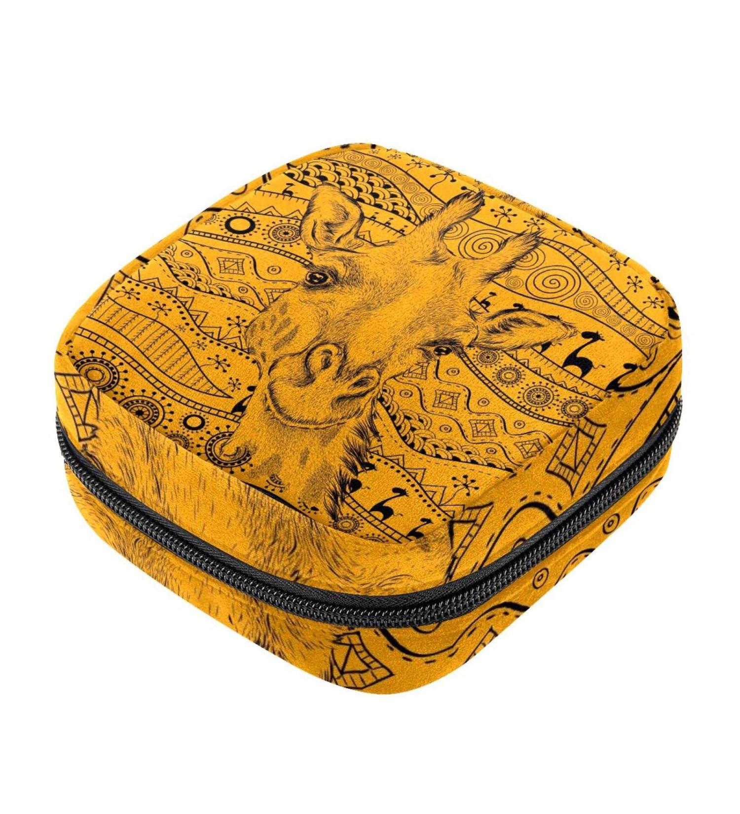Ethno-Tribal Giraffe Pattern Menstruation Pad Bag with Zipper | Women's Tampon & Napkin Bag | Stylish Collective Bags for Women & Girls - Buy Online on GoSupps.com