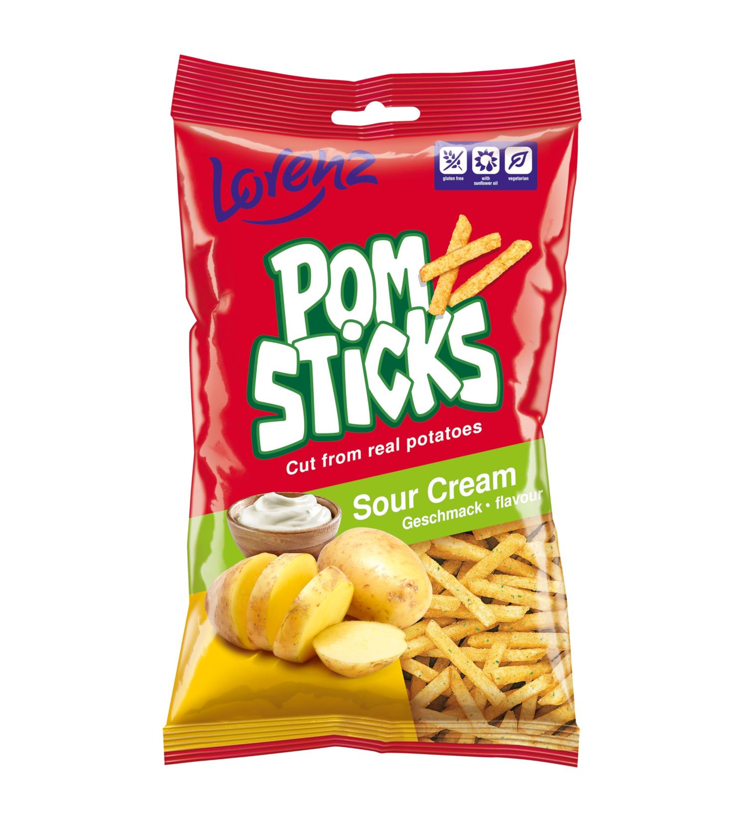 Lorenz POMSTICKS | Snack on the go | Tasty potato sticks | (Sour Cream Pack of 5)