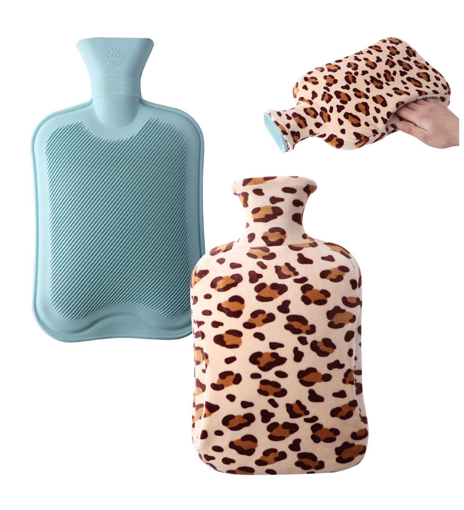Fleece-Covered 2L Hot Water Bottle for Pain Relief - Leopard Print Hot/Cold Therapy Bag for Back Pain & Menstrual Cramps - Perfect Gift for Her - Buy Online on GoSupps.com