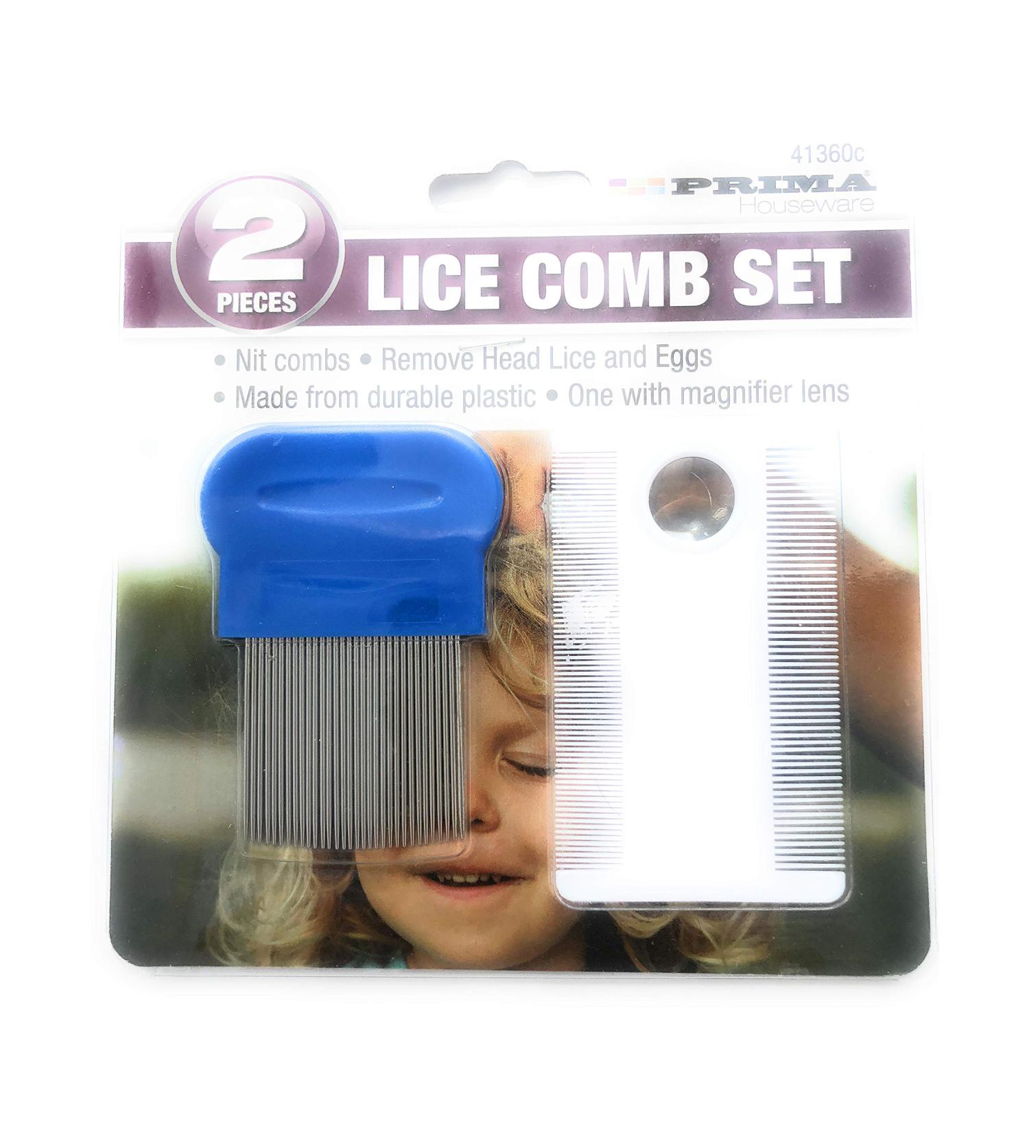Plastic 2 Piece Lice & Nits Comb Set Removal Kit with Magnifier Ideal for Children/Adult/Elderly