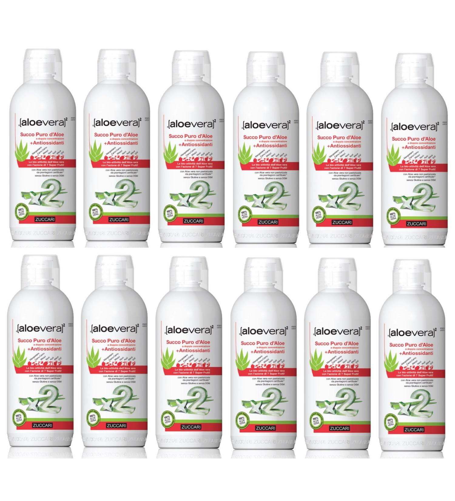 ZUCCARI SUCCO PURE ALOE + Antioxidants - 12 x 1L bottles useful for supporting the body's natural defenses and for its tonic effect